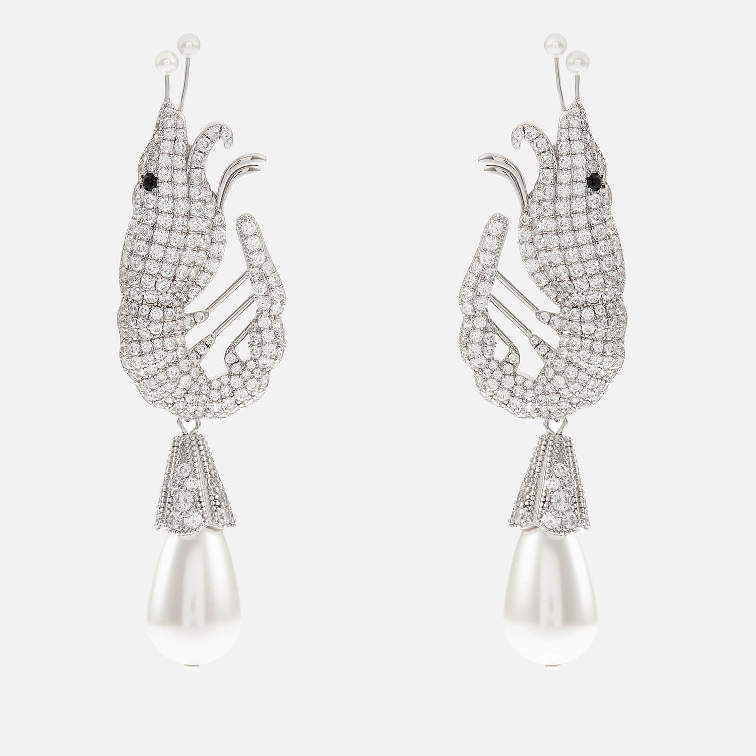 Shrimps Shrimp Silver-Tone Crystal Clip-On Earrings