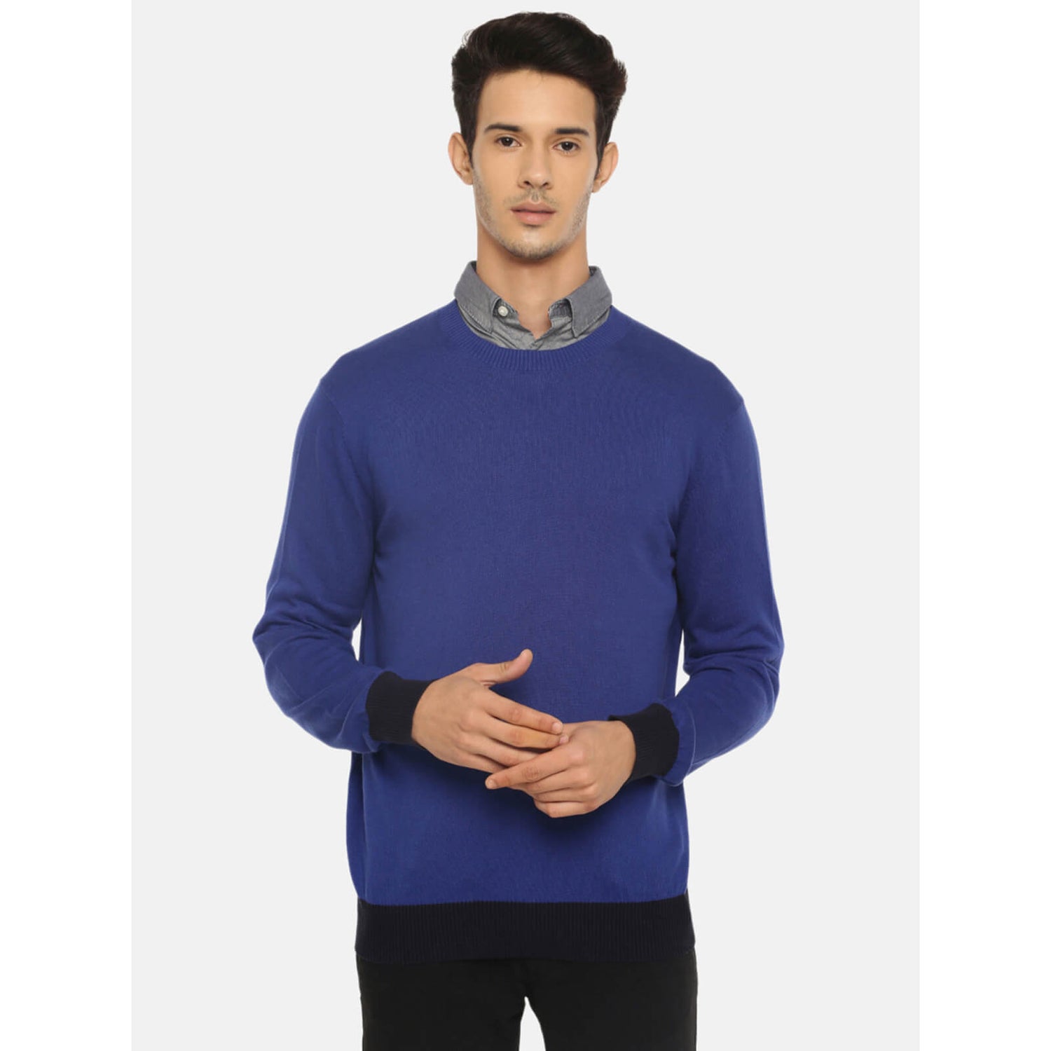 Blue Solid Pullover Sweater PECOOL Celio