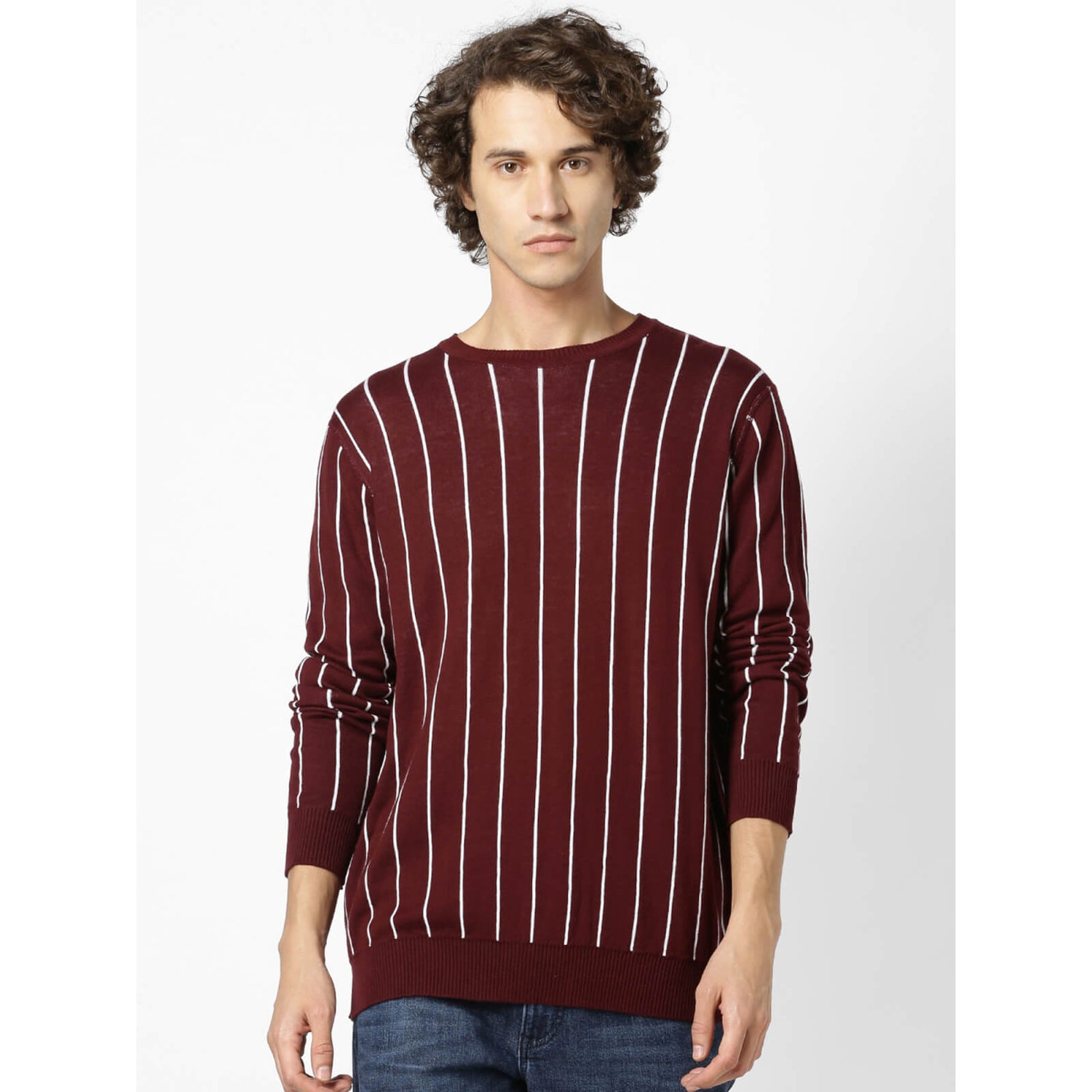 Maroon and white striped sweater cheap