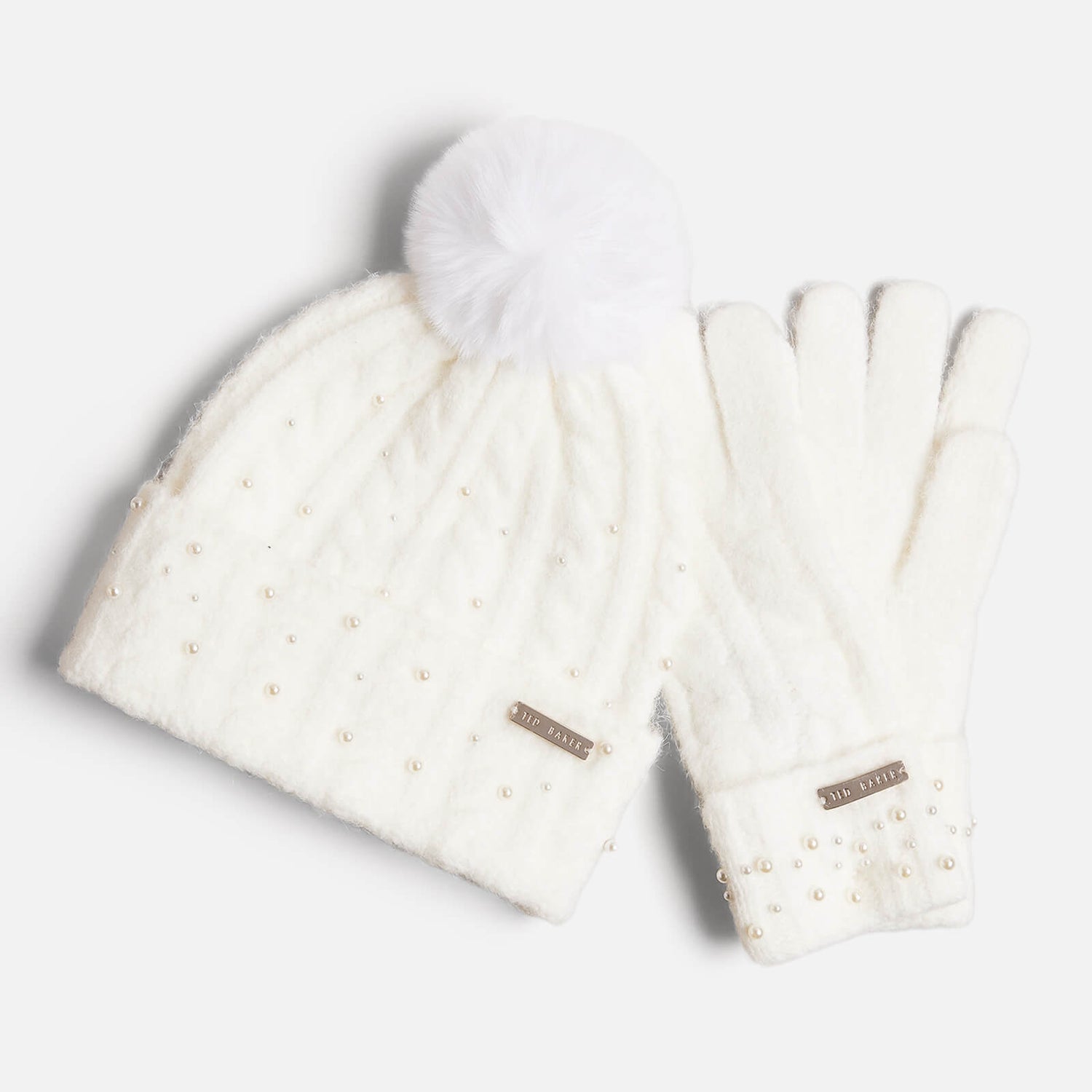 Ted Baker Kerriie Embellished Ribbed-Knit Hat and Gloves Set