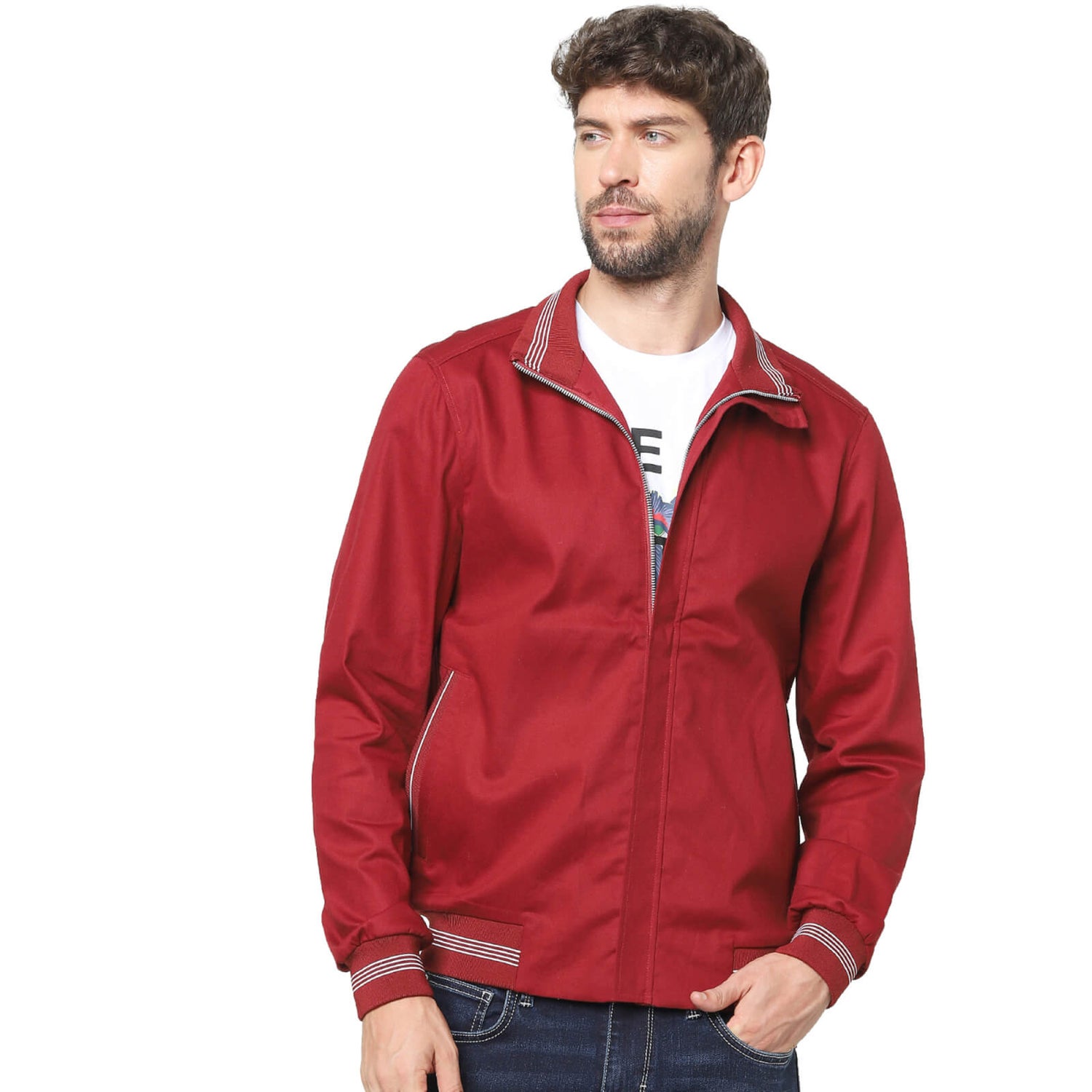 Red Cotton Open Front Bomber Jacket VURAIZORI Celio