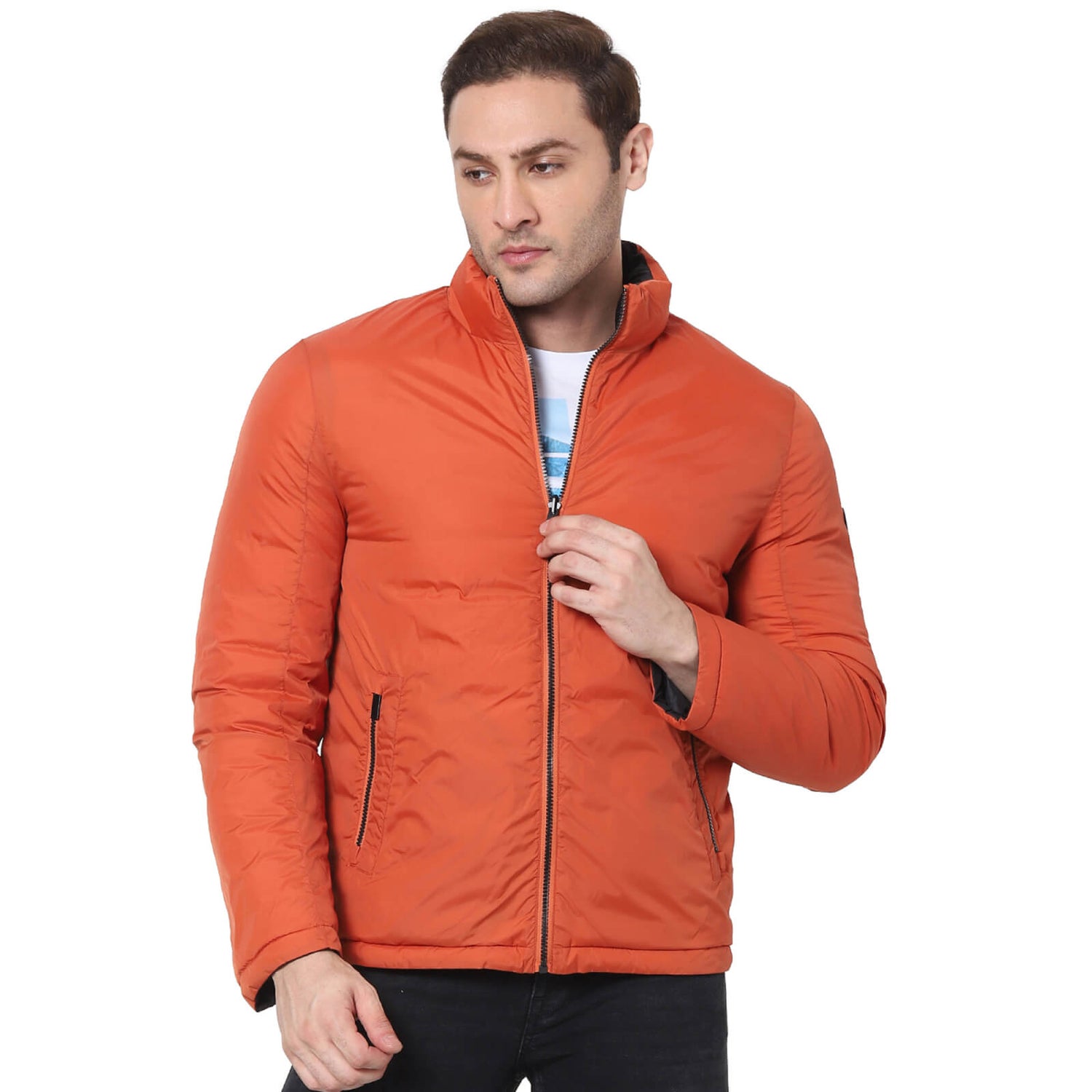 Orange padded jacket sales