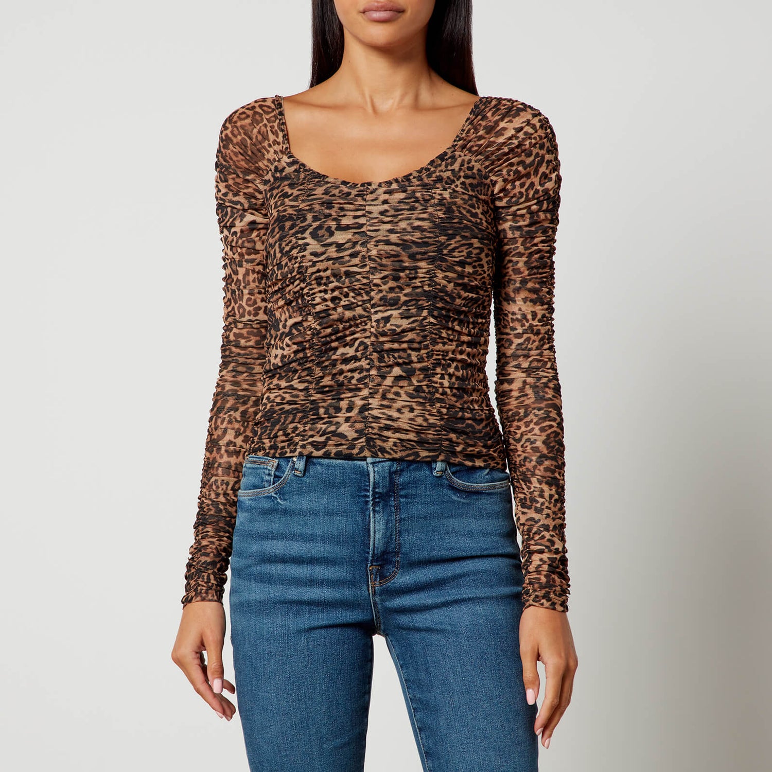 Good American Leopard Print Ruched Mesh Top - XS