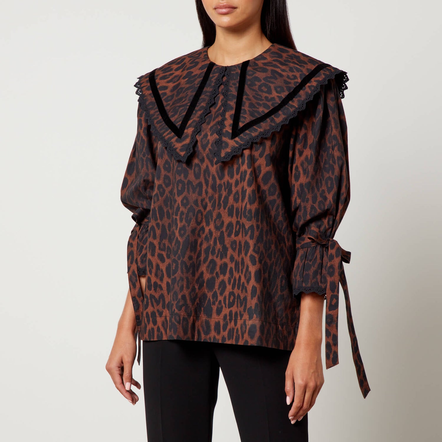 Damson Madder Candice Leopard-Print Organic Cotton Blouse