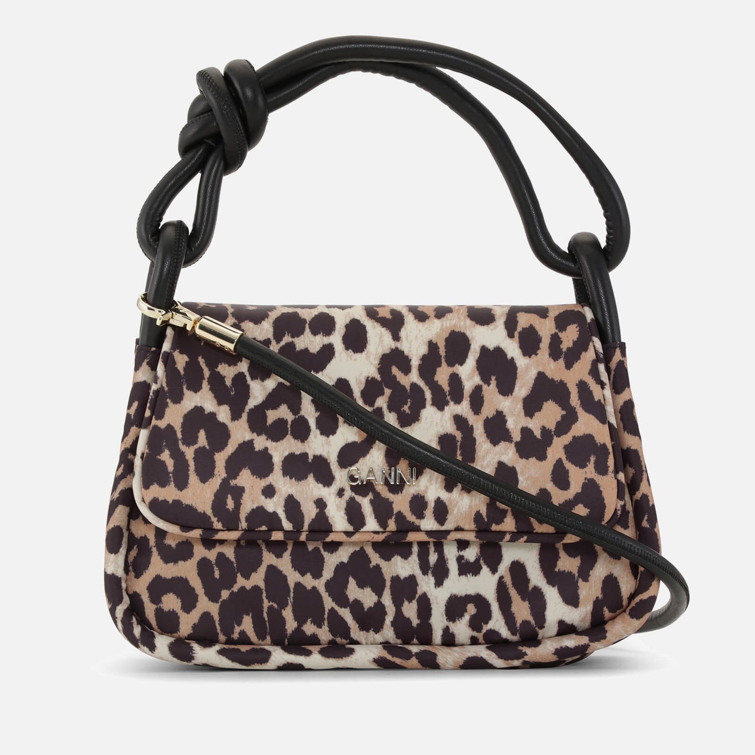 Ganni Knot Leopard-Print Nylon Bag
