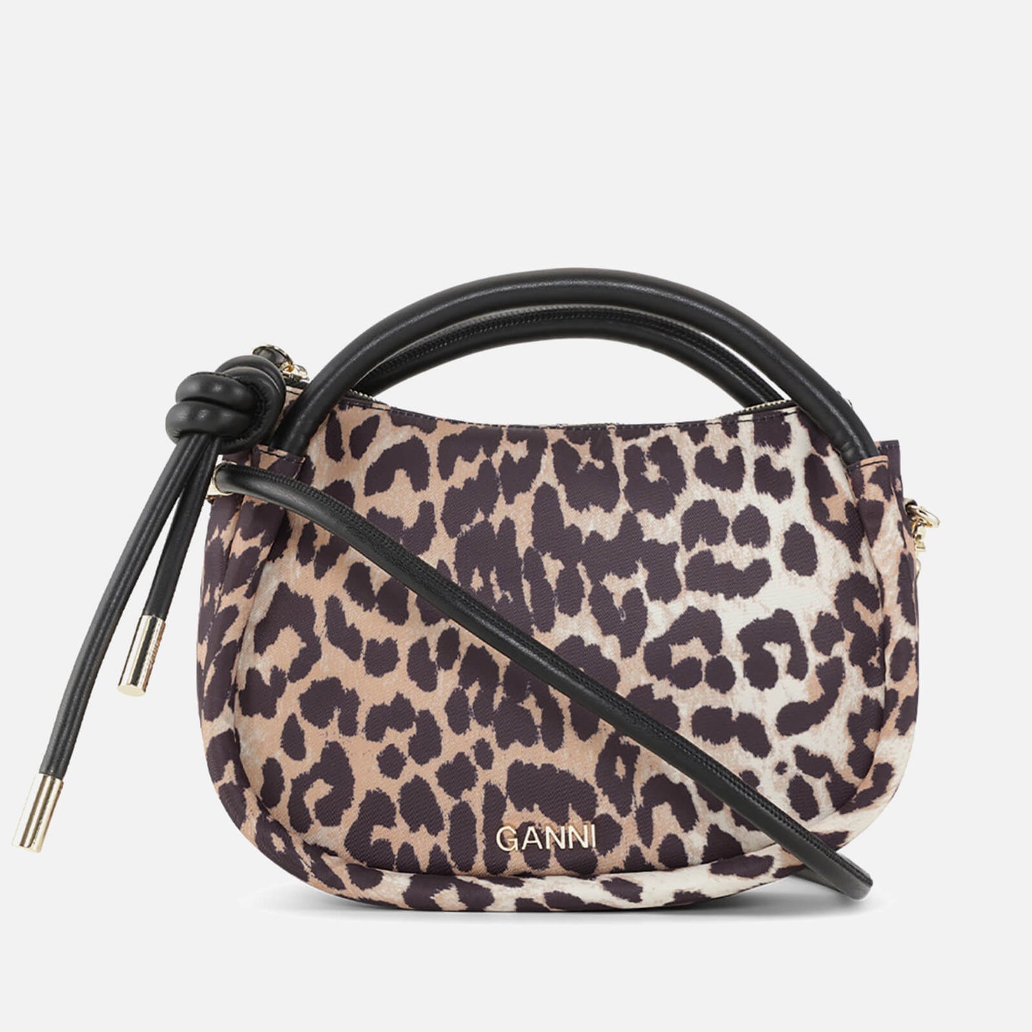Ganni Knot Leopard-Printed Woven Mini Bag