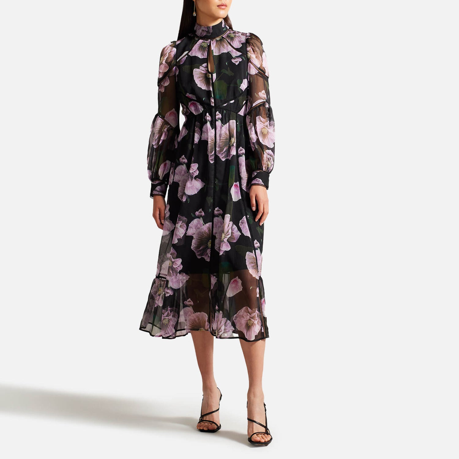 Ted Baker Pohlley Floral Print Mesh Midi Dress
