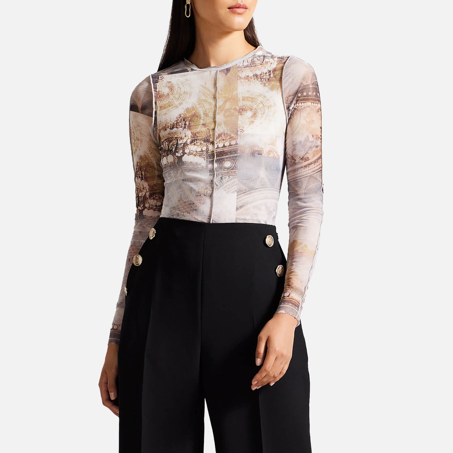 Ted Baker Yazzme Exposed Stitch Mesh Top - UK 6