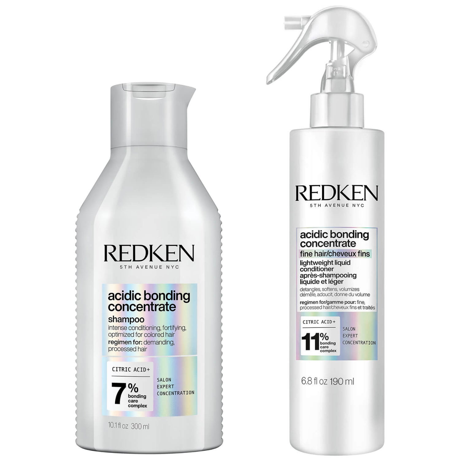 Set de champú concentrado Acidic Bonding y acondicionador líquido ligero Bond Repair de Redken para cabello fino