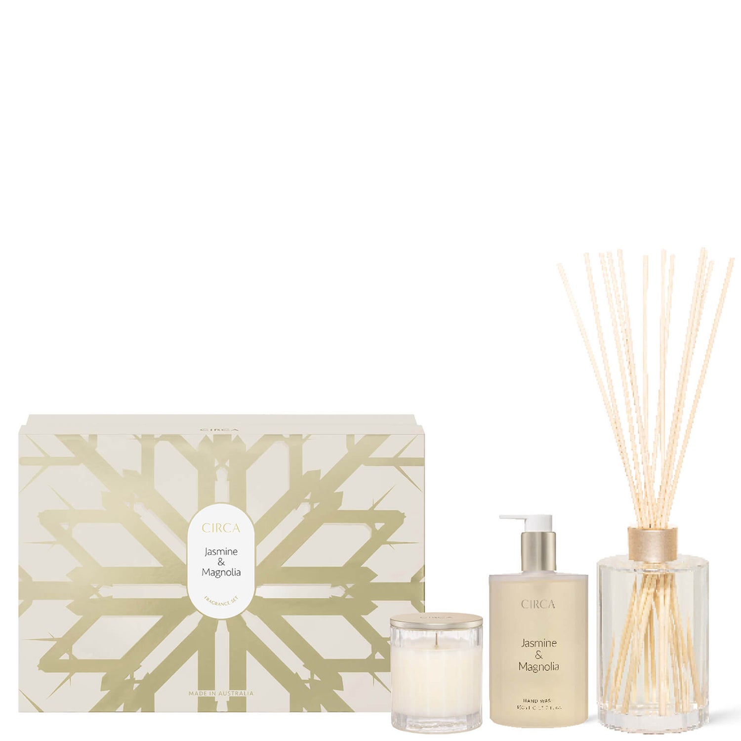 CIRCA Jasmine and Magnolia 60g Candle, Diffuser and Hand Wash Fragrance Set