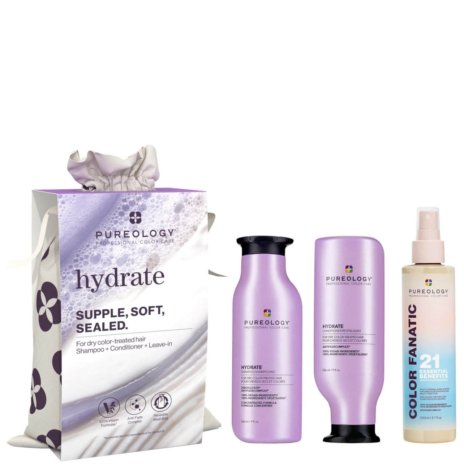 Pureology Hydrate Shampoo Conditioner and Color Fanatic Hair Gift Set for Dry Hair (Worth £81.70)