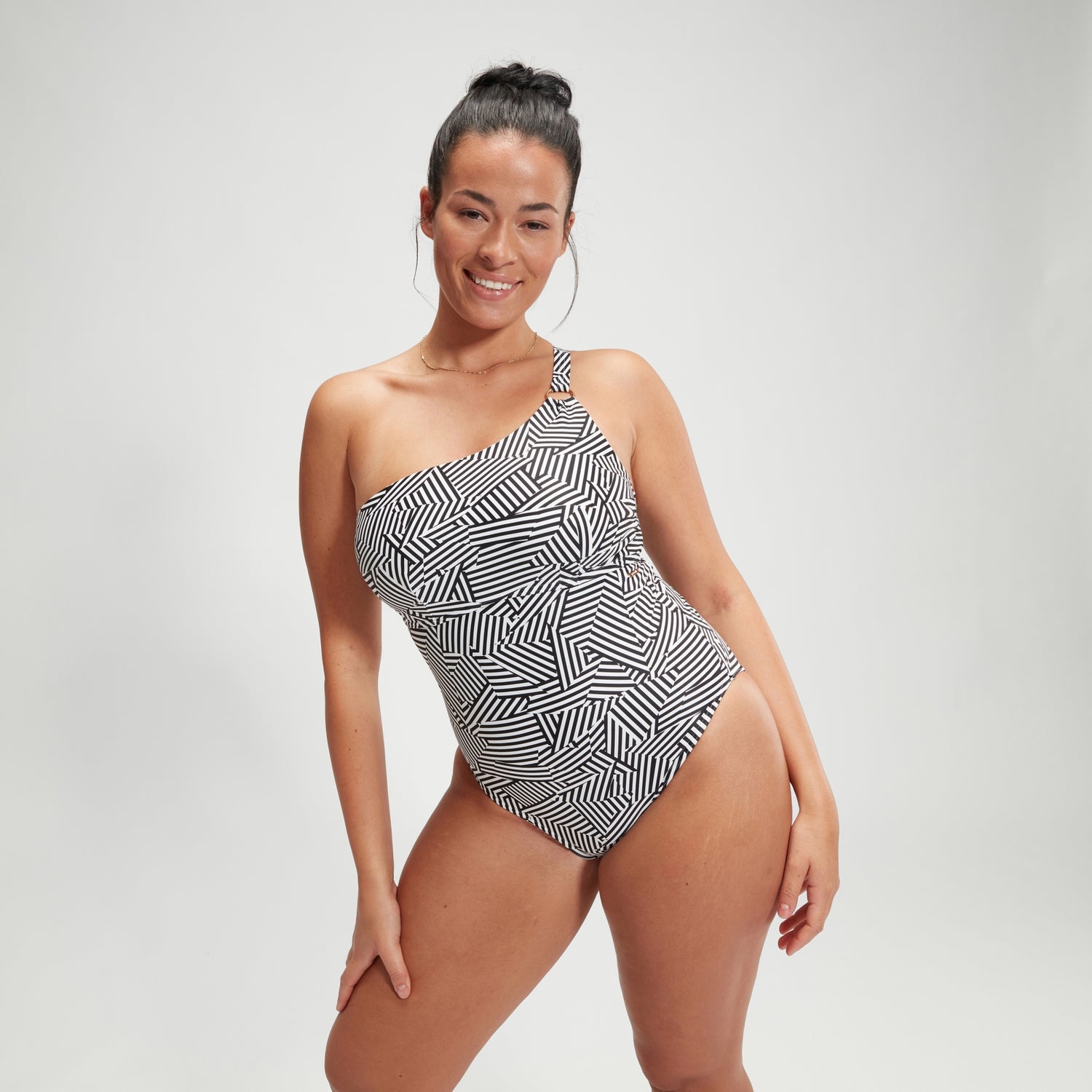 Maillot de bain asymetrique Femme effet galbant imprime noir blanc Speedo