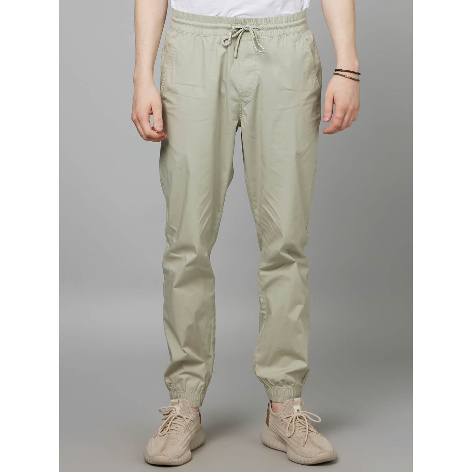 Light Green Mid Rise Cotton Joggers FOCYRUS Celio