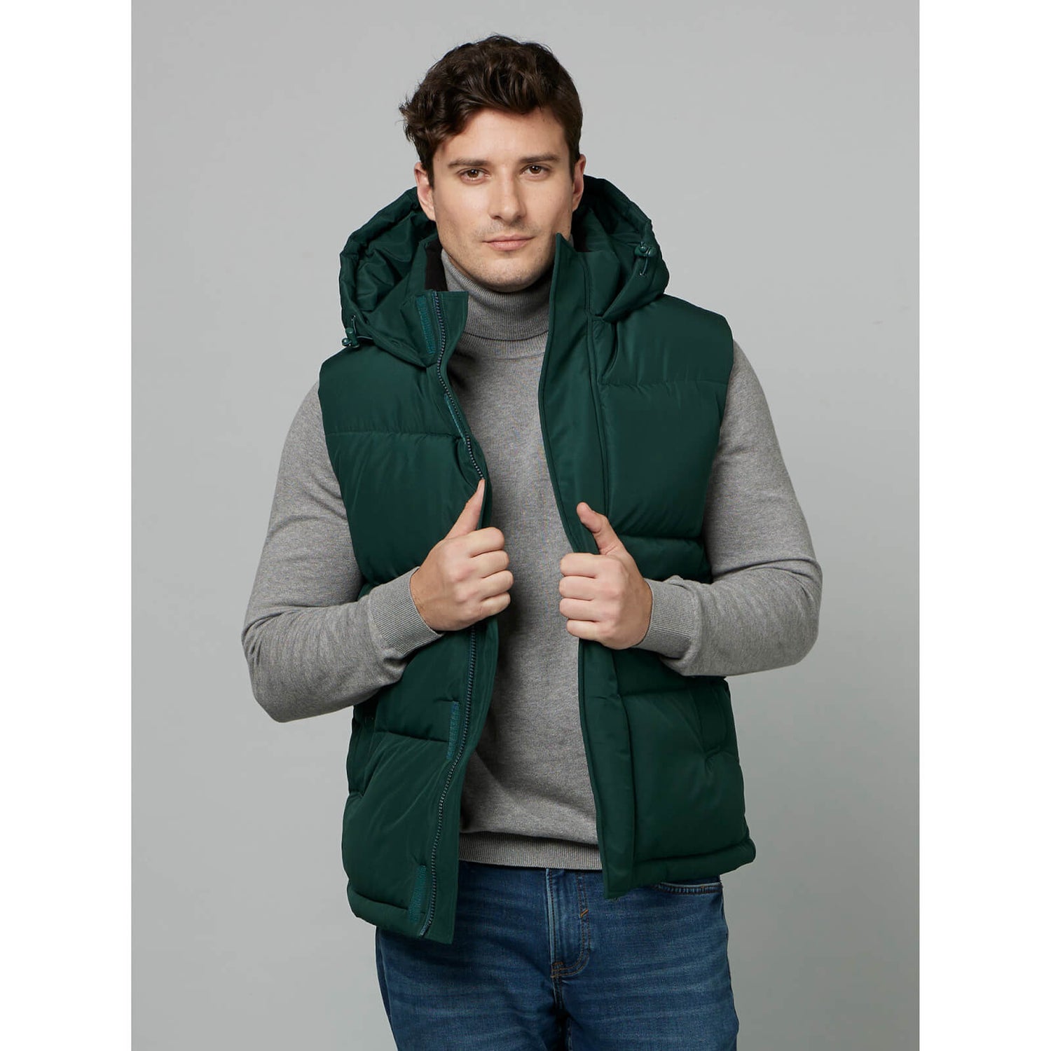 Mens green puffer store jacket with hood