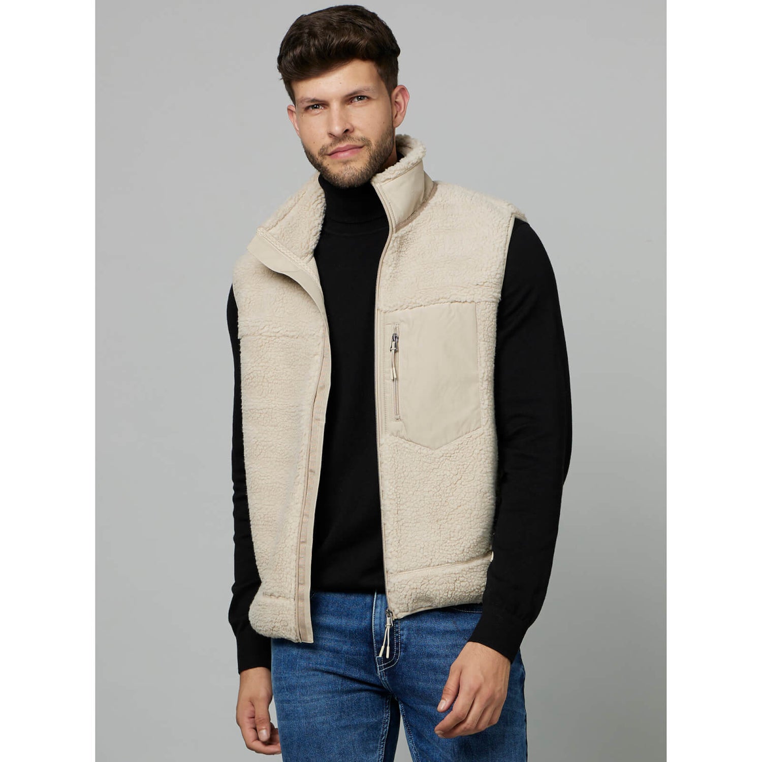 Natural Stand Collar Acrylic Bomber Jacket FUCURLESS Celio
