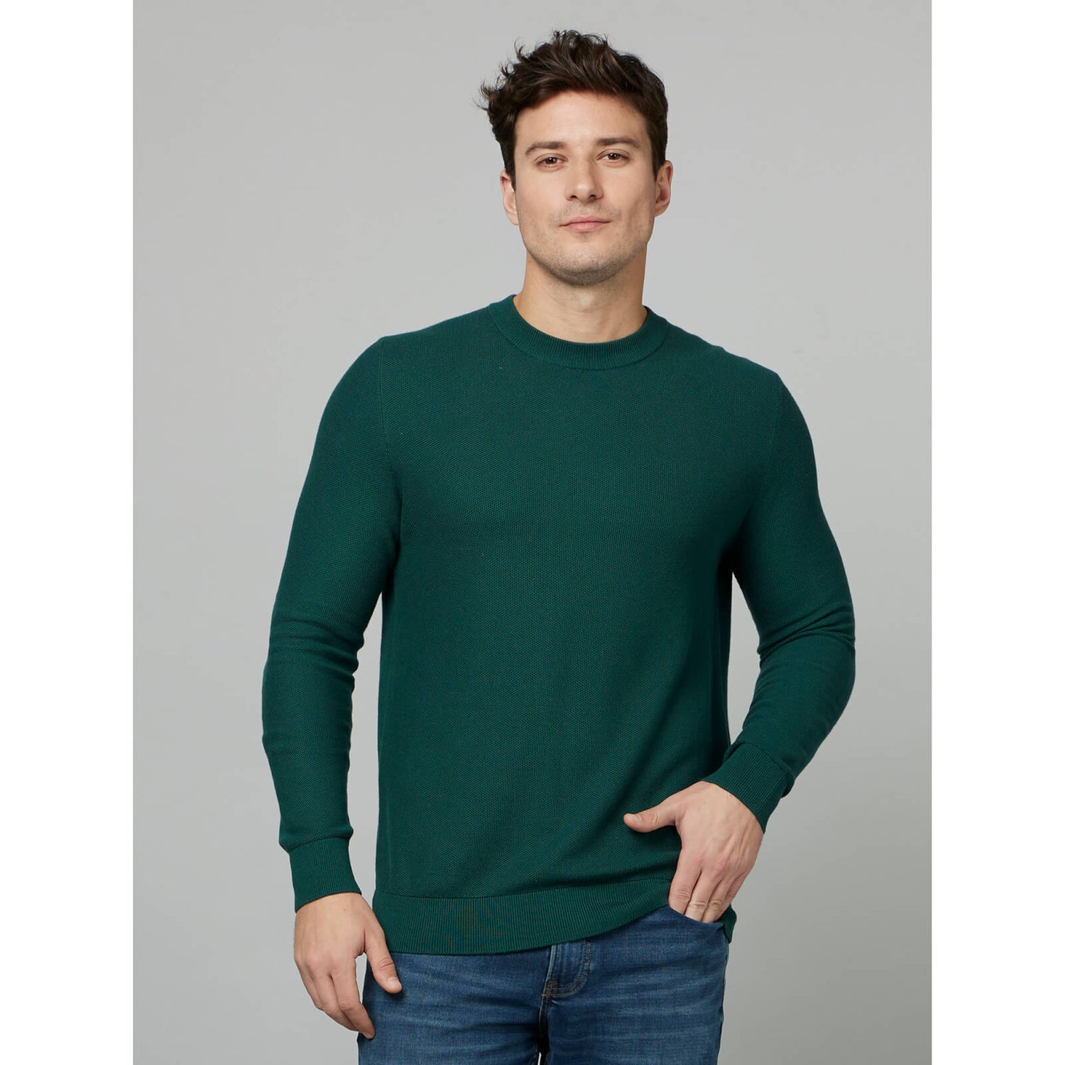 Dark green crew neck sweater hot sale
