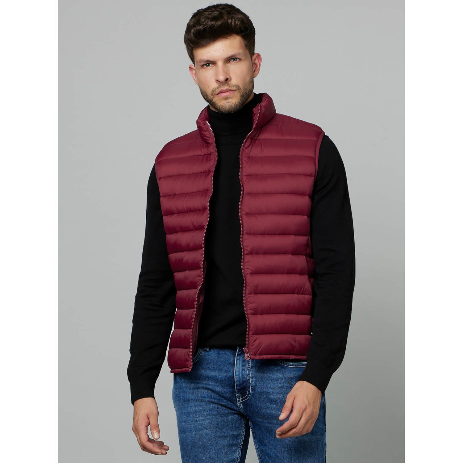 Burgundy online sleeveless jacket