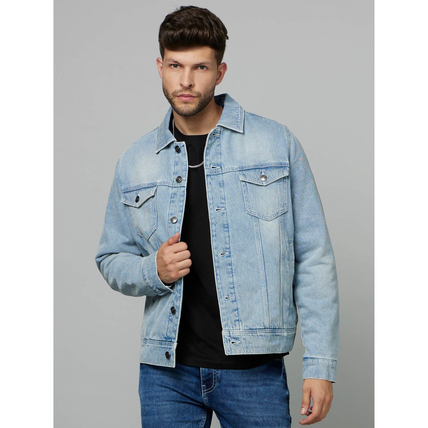 Blue Washed Cotton Denim Jacket FUPADIN Celio