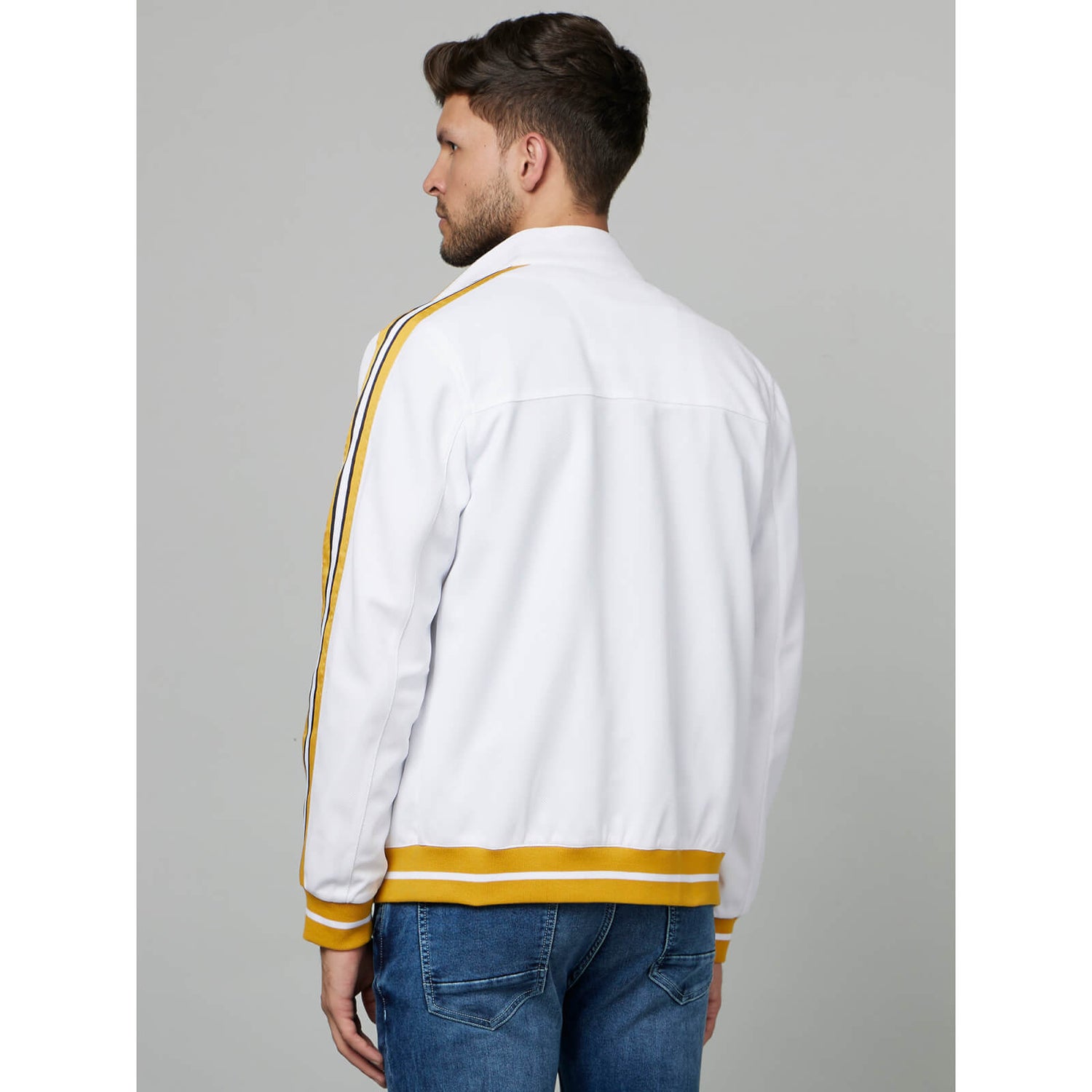 White Stand Collar Striped Bomber Jacket CUZARNU Celio