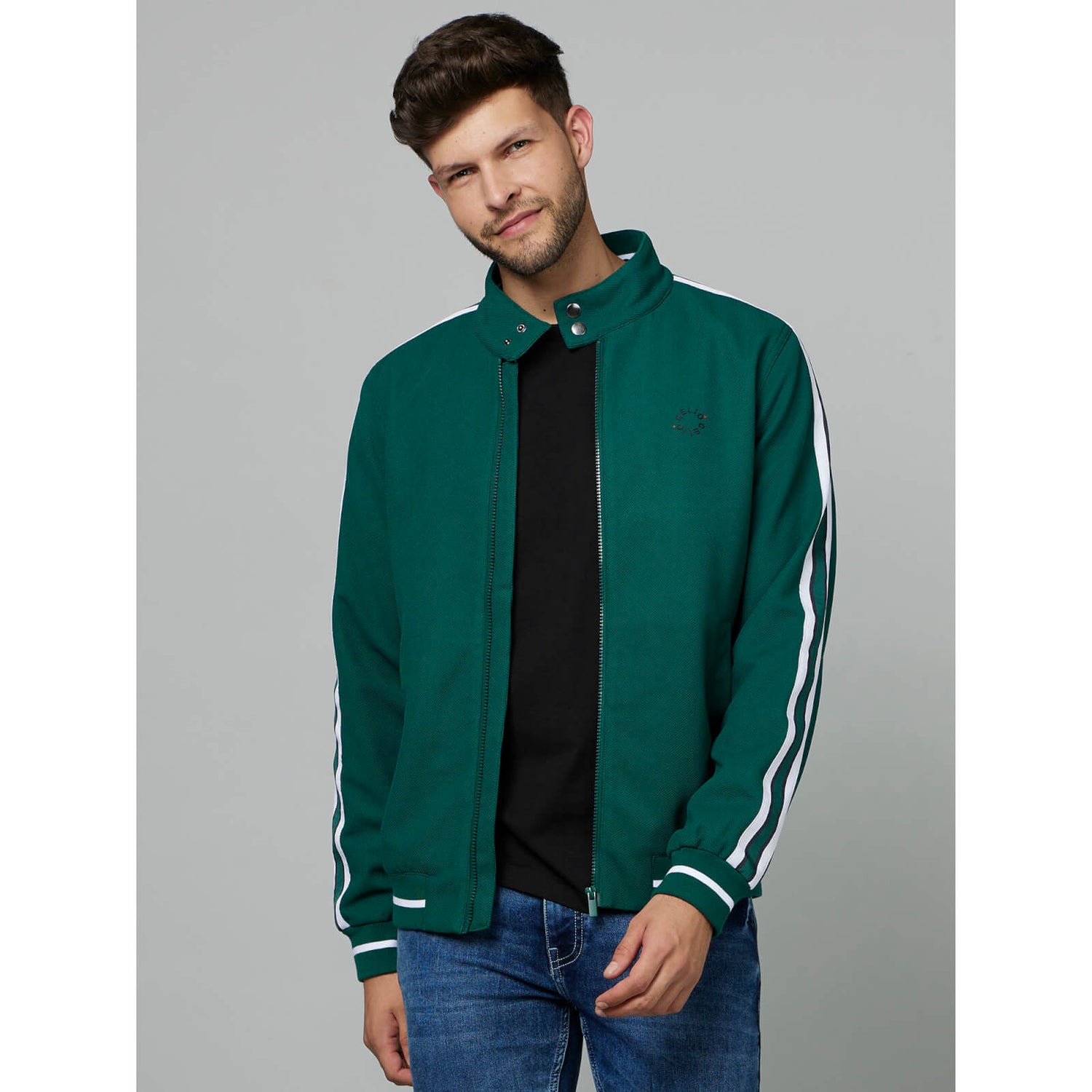 Bomber jacket with striped collar clearance