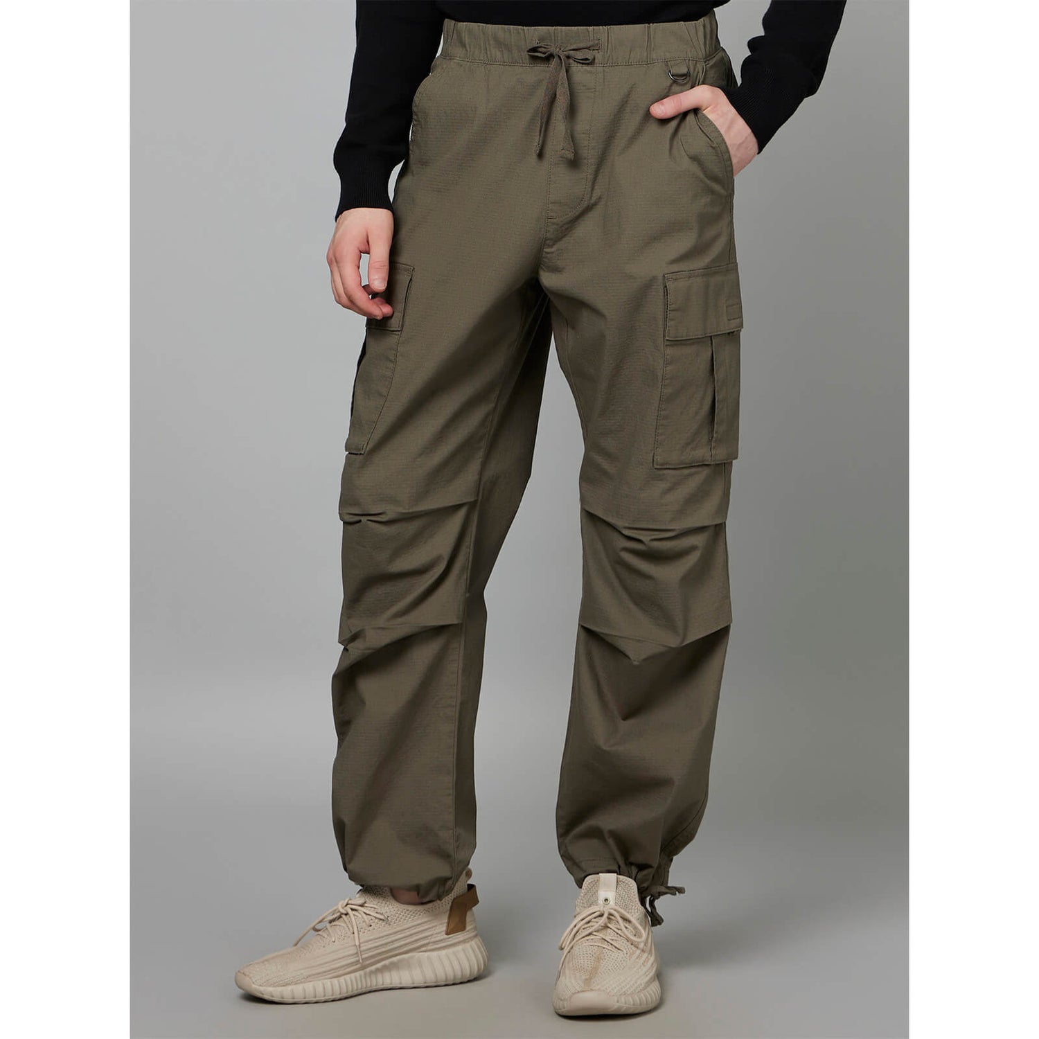 John Lewis ANYDAY Relaxed Fit Ripstop Stretch Cotton Ankle Trousers, Khaki  at John Lewis & Partners