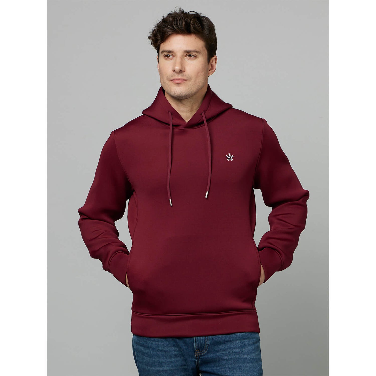 Burgundy Hooded Long Sleeves Cotton Pullover Sweatshirt FESCUBAH Celio