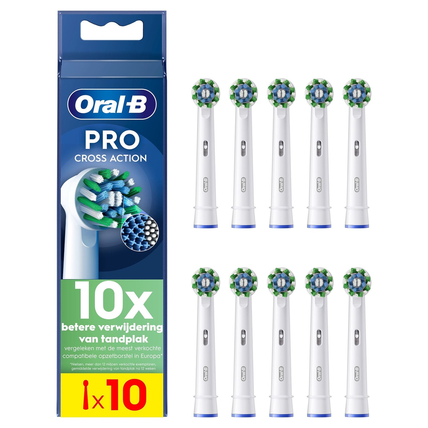 Oral-B CrossAction Opzetborstels Wit, 10 Stuks