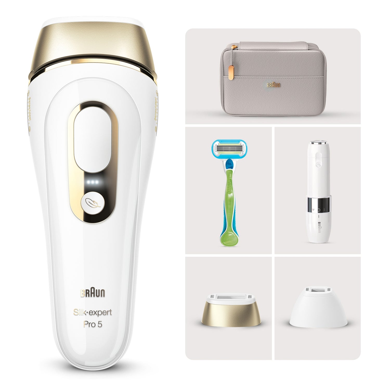 Braun IPL Silk-expert Pro 5, dauerhaft sichtbare Haarentfernung für zuhause, Weiß/Gold, PL5159