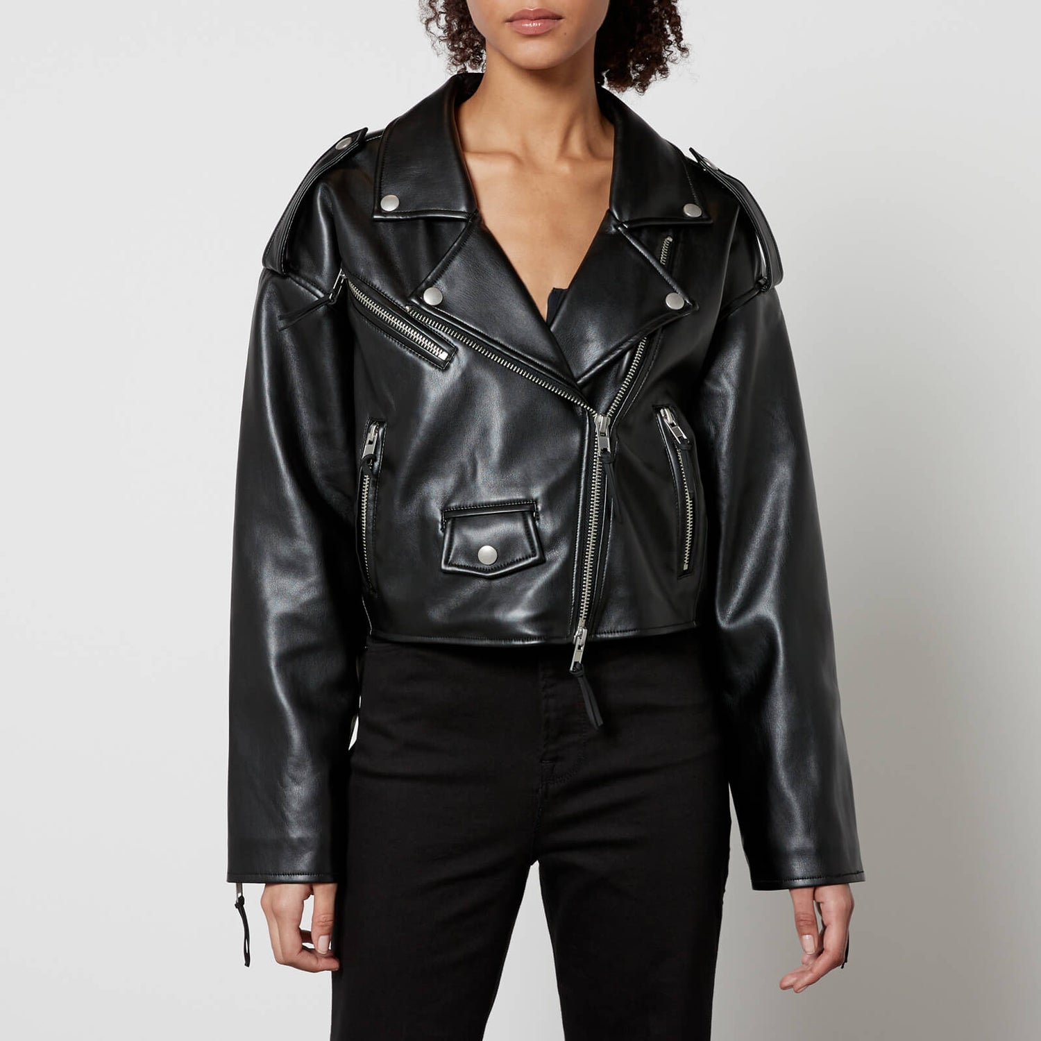 Good American Crop Moto Cropped Faux Leather Jacket - S/M