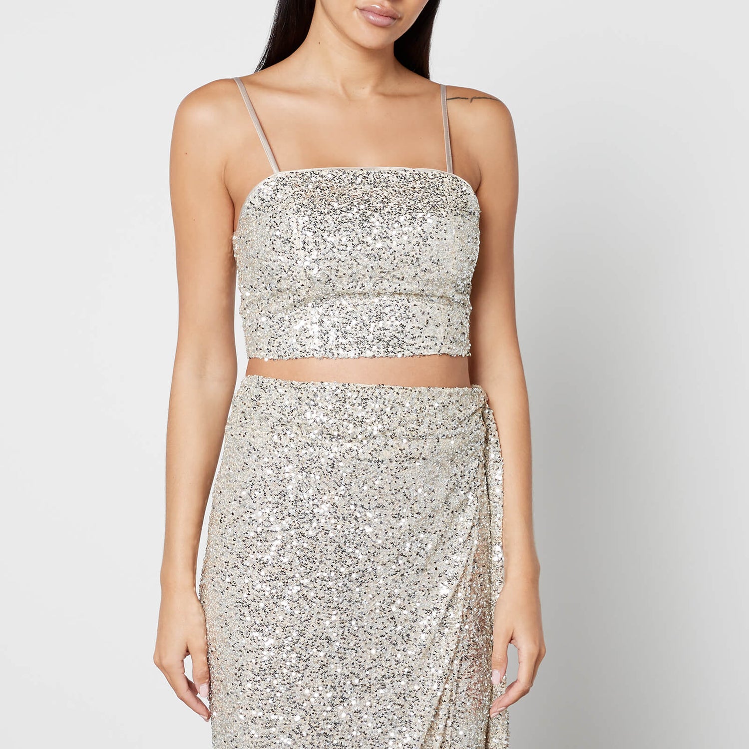 Never Fully Dressed Bustier Sequined Woven Crop Top - UK 14