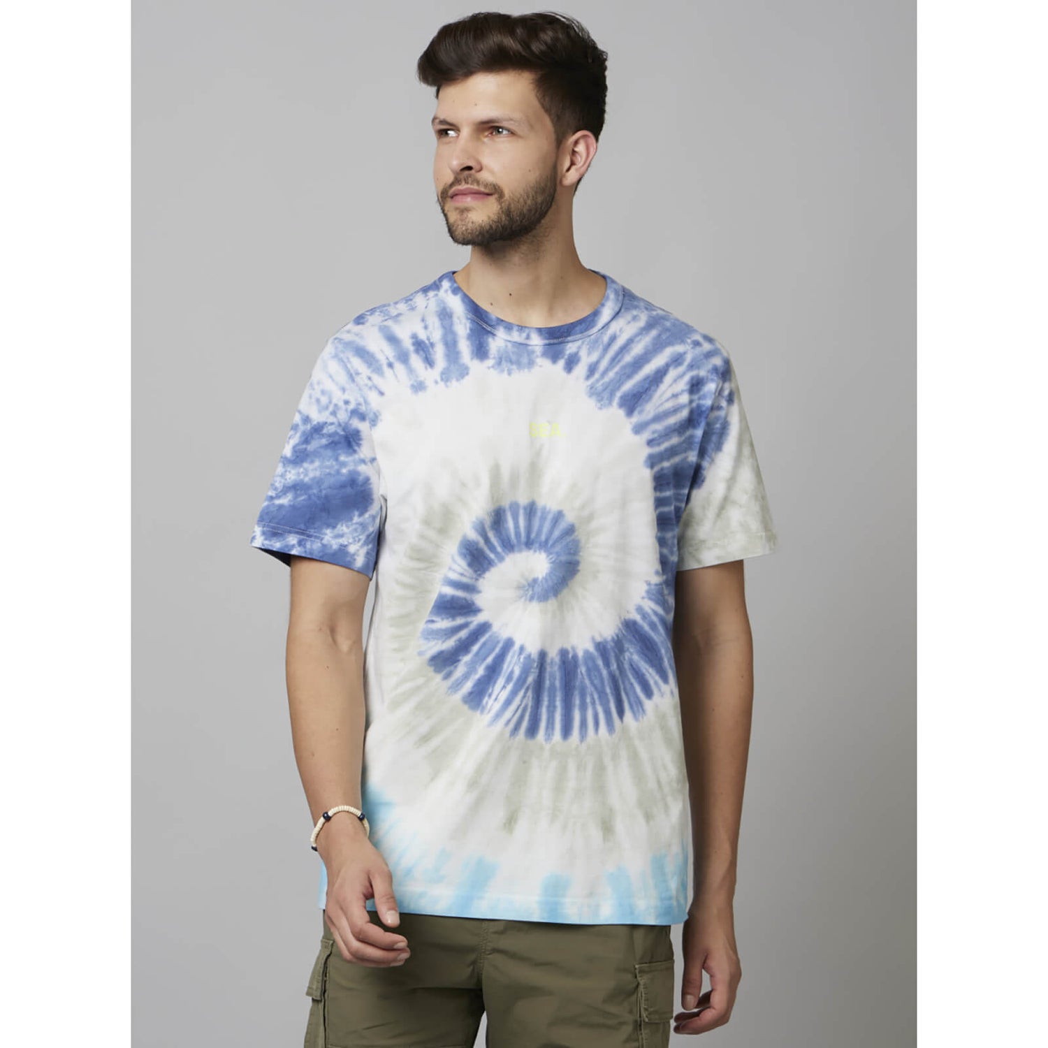 Blue Tie Dye Half Sleeve Cotton T Shirts FENAITRE Celio