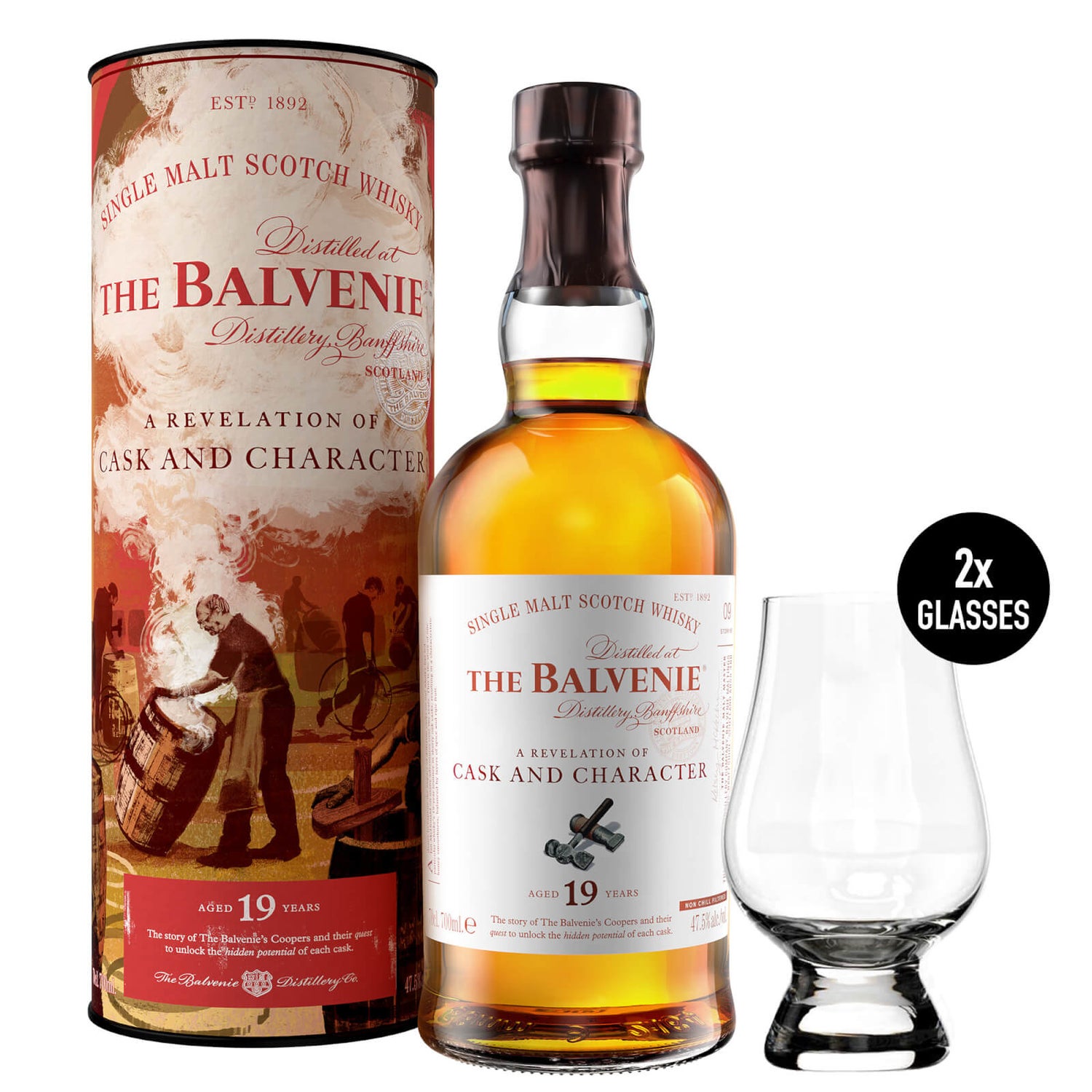 The Balvenie Stories 19 Year Old Limited Edition Single Malt Whisky with 2 x Glencairn Whisky Glasses Gift Set