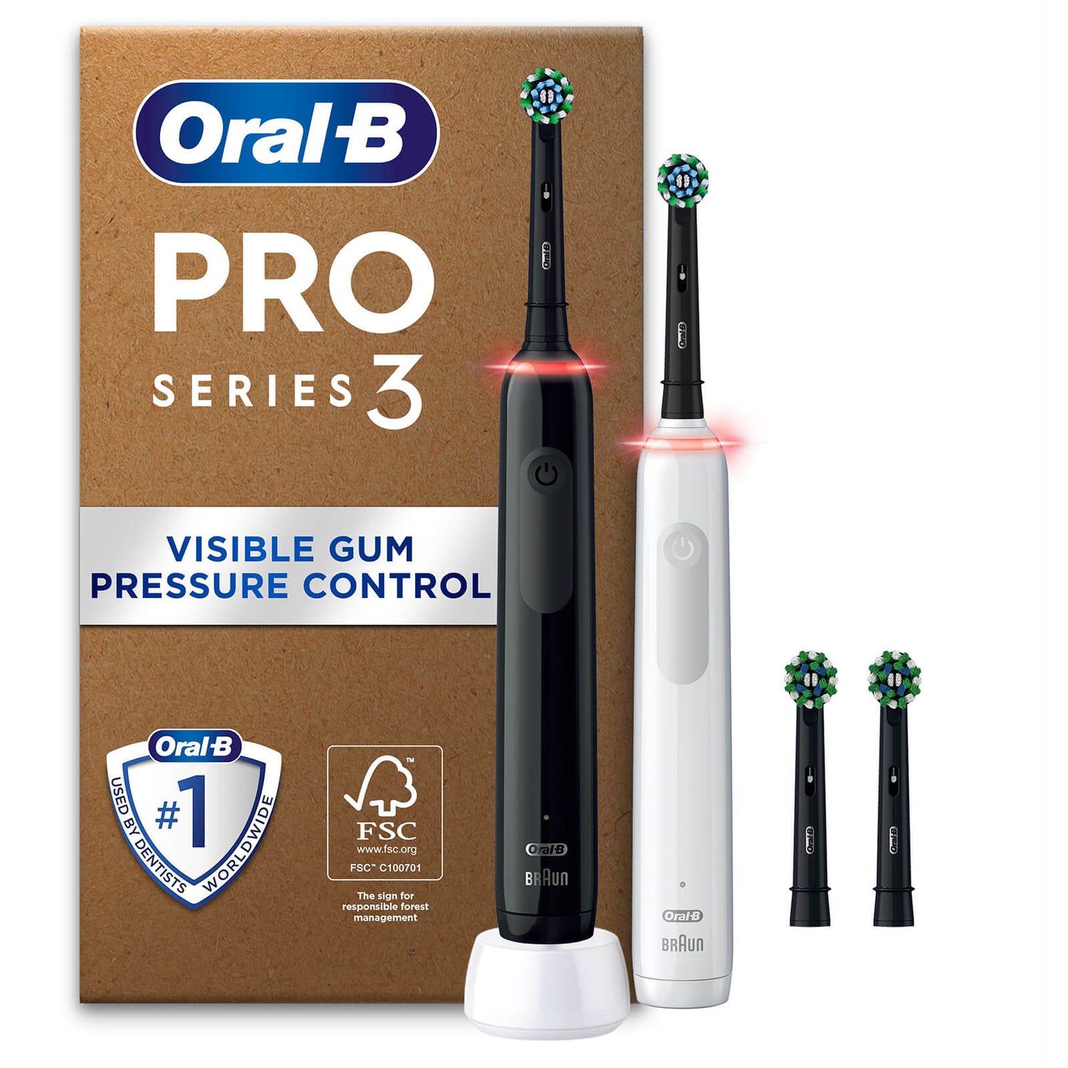 Oral B Pro 3 3900 Duo Pack - Black & White and Extra Pack of Toothbrush Head 2 Count