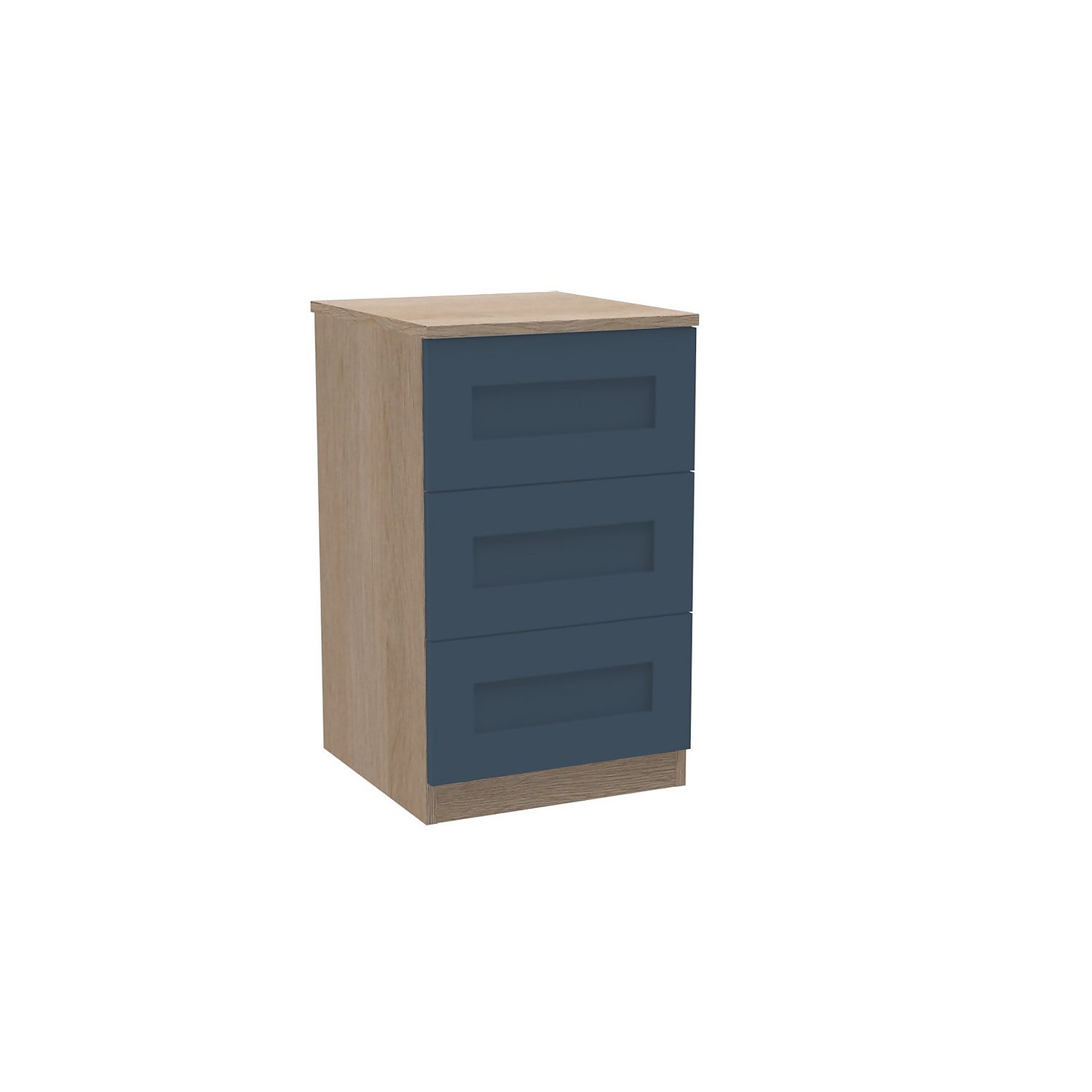 House Beautiful Realm Narrow Chest of Drawers Oak Effect Carcass Navy Blue Shaker Drawer Fronts W 450mm x H 756mm