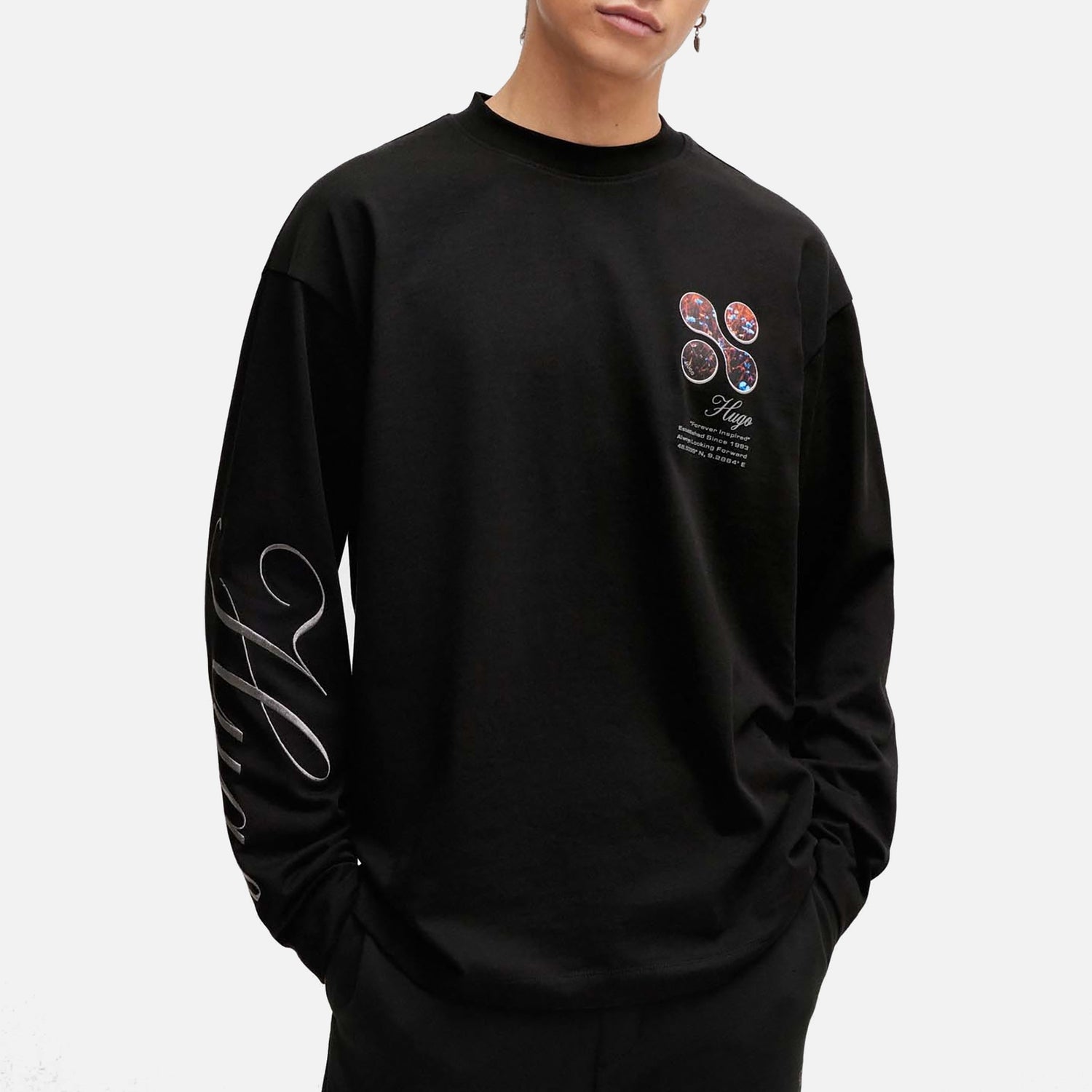 HUGO Deaside Graphic Cotton-Jersey Long Sleeve T-Shirt - S