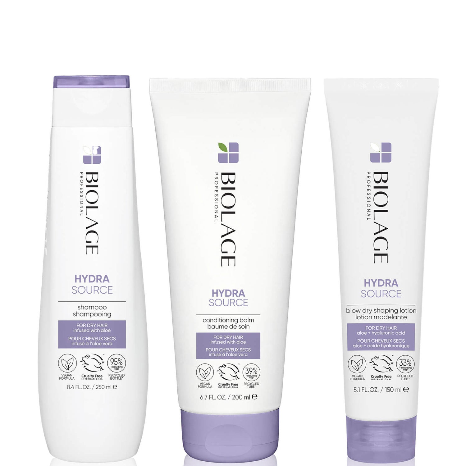 Biolage Hydrasource Hydrating Shampoo, Conditioner and Blow Dry Lotion Routine For Dry Hair