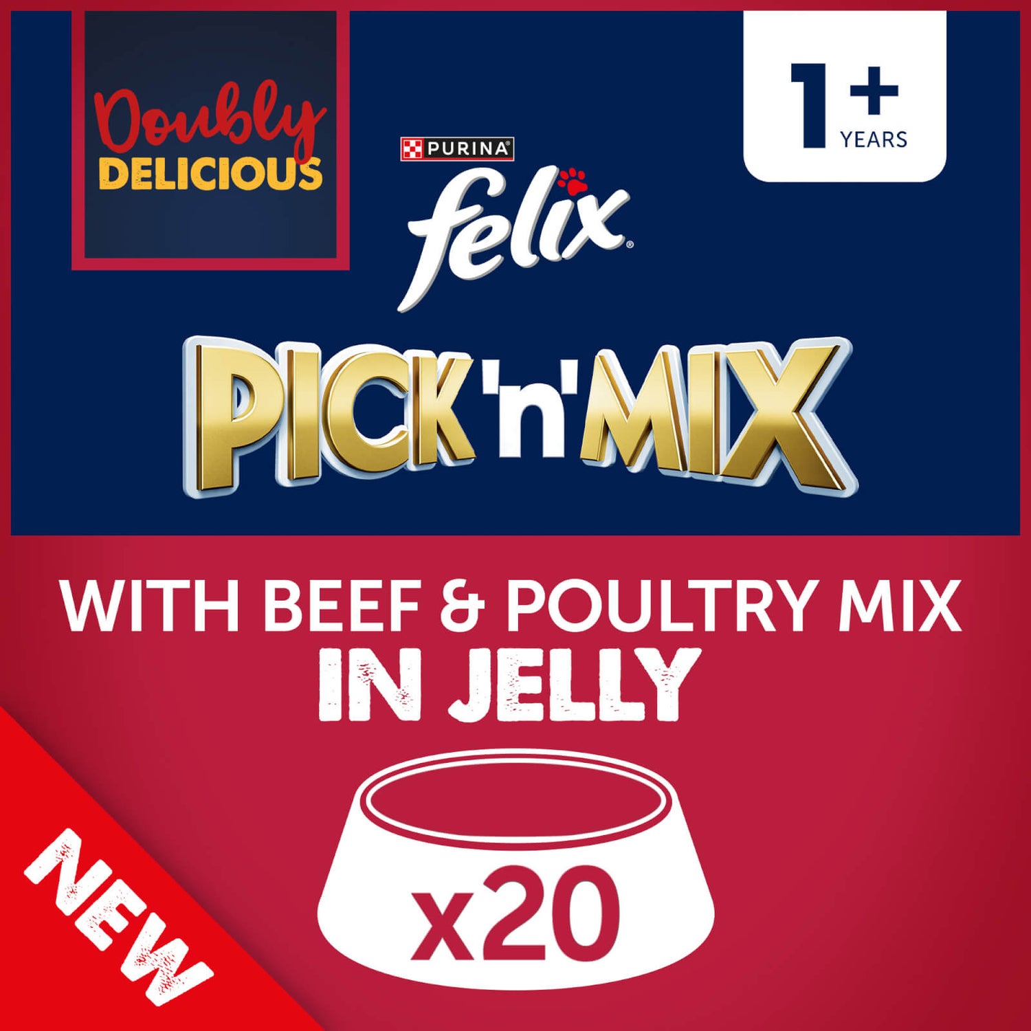 Felix Doubly Delicious Adult Wet Cat Food with Beef & Poultry Mix in Jelly 20x100g