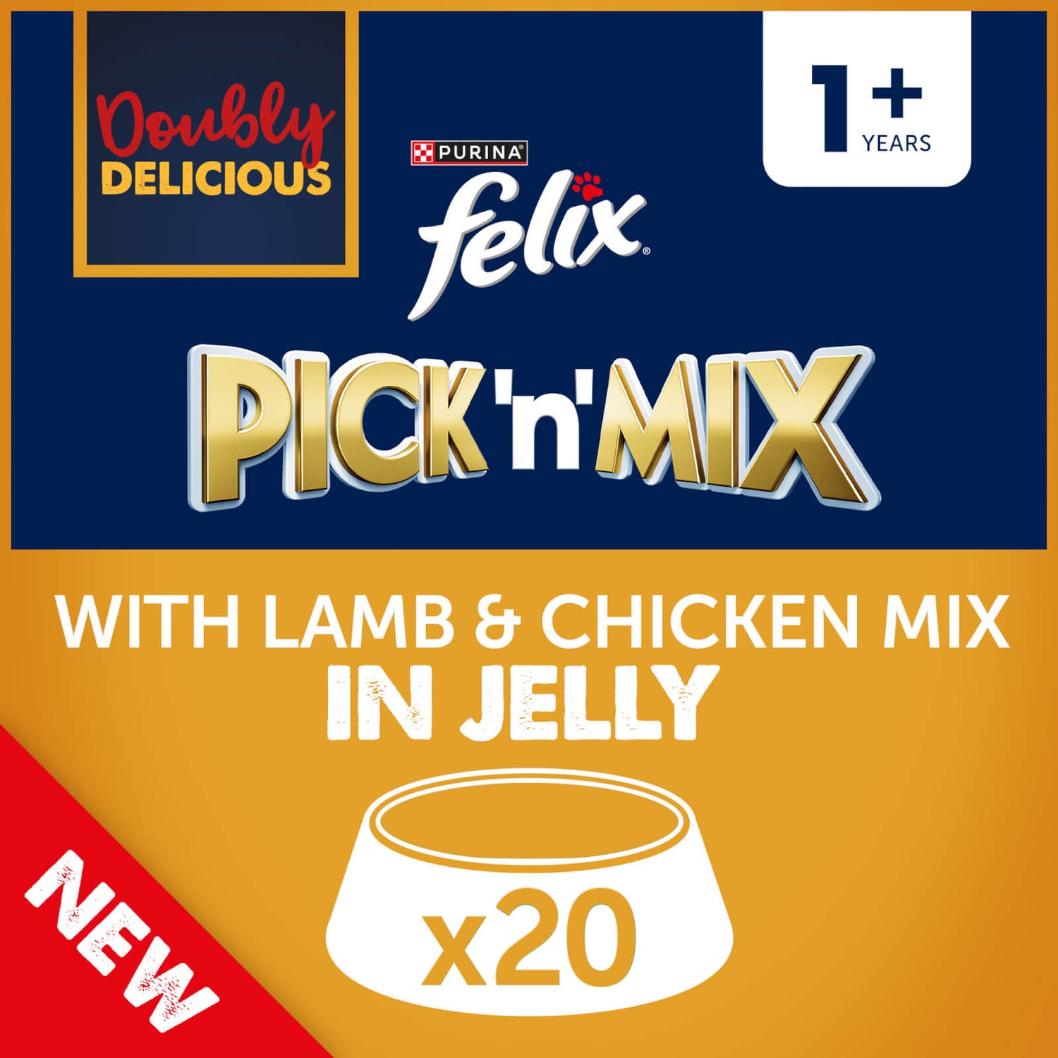 Felix Doubly Delicious Adult Wet Cat Food with Lamb & Chicken Mix in Jelly 20x100g