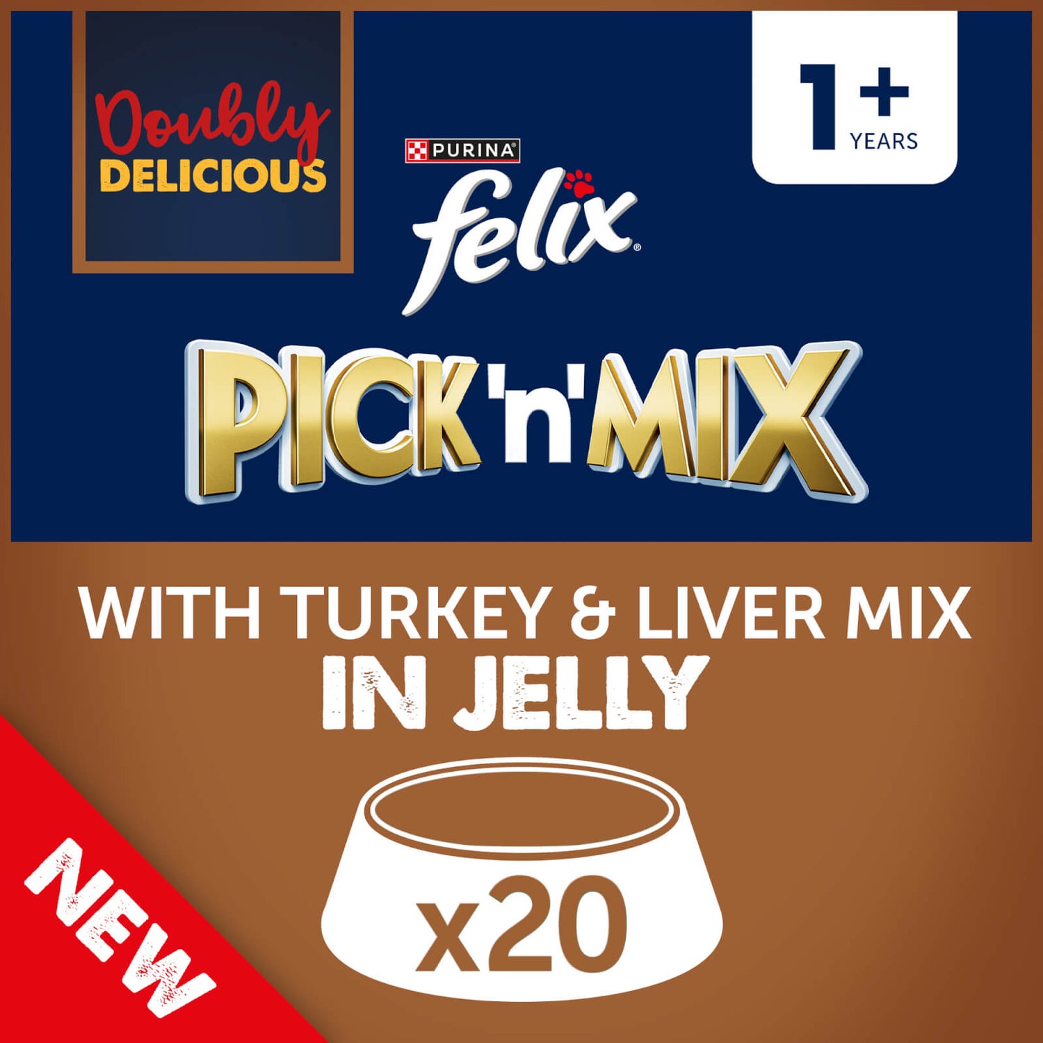 Felix Doubly Delicious Adult Wet Cat Food with Turkey & Liver Mix in Jelly 20x100g