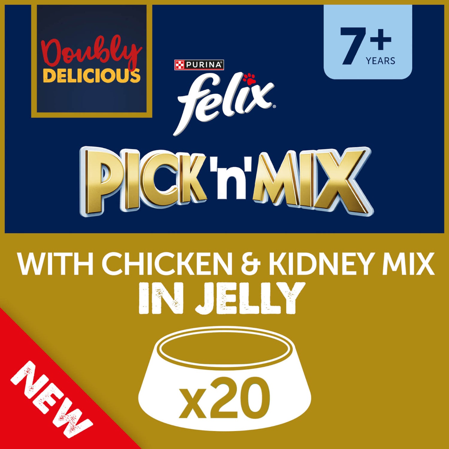 Felix Senior Doubly Delicious Wet Cat Food with Chicken & Kidney Mix in Jelly 20x100g