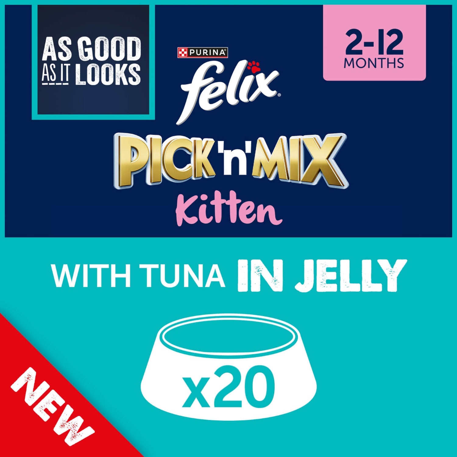 Felix Kitten As Good As It Looks Wet Cat Food with Tuna in Jelly 20x100g