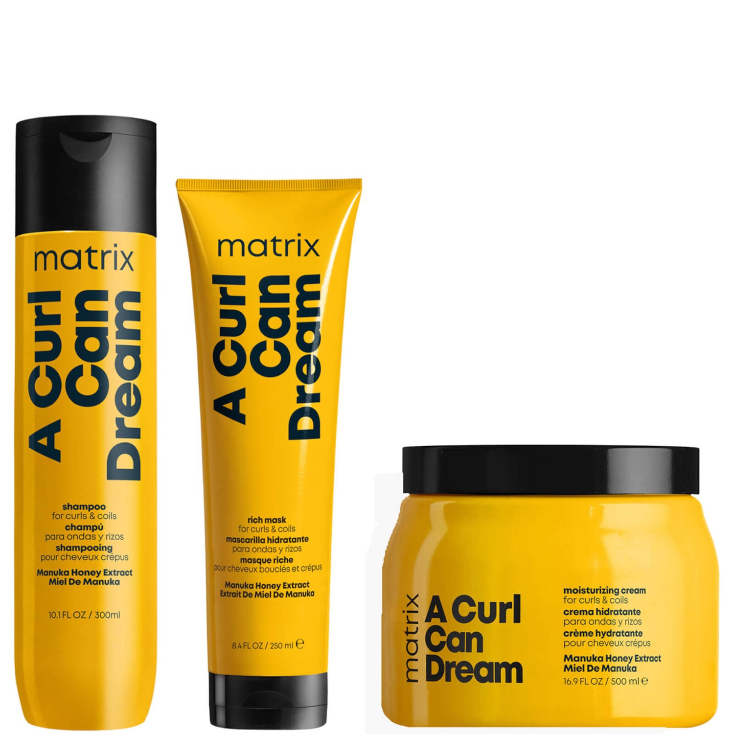 Matrix A Curl Can Dream Manuka Honey Infused Shampoo, Mask and Leave-in Cream Routine for Curls and Coils