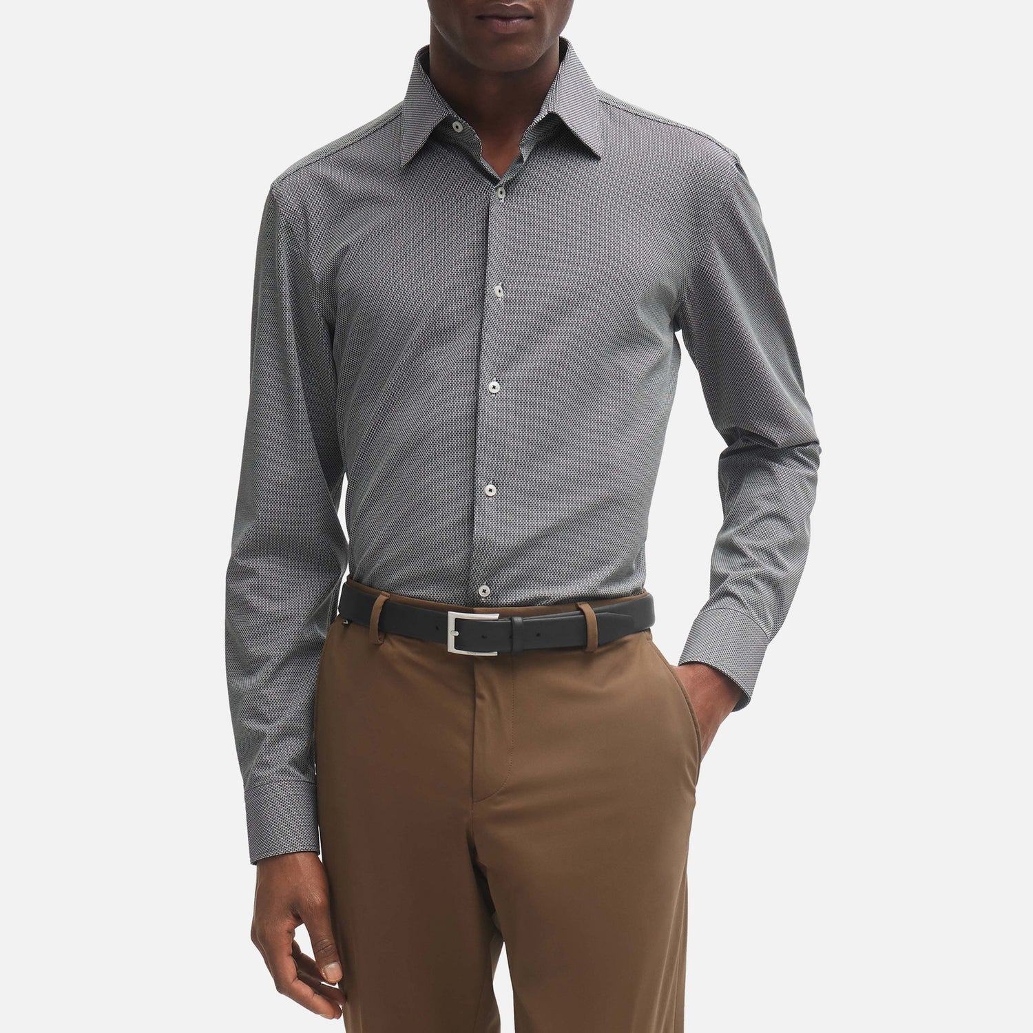 BOSS Black P-Hank Patterned Stretch-Woven Slim-Fit Shirt - EU 38/15cm