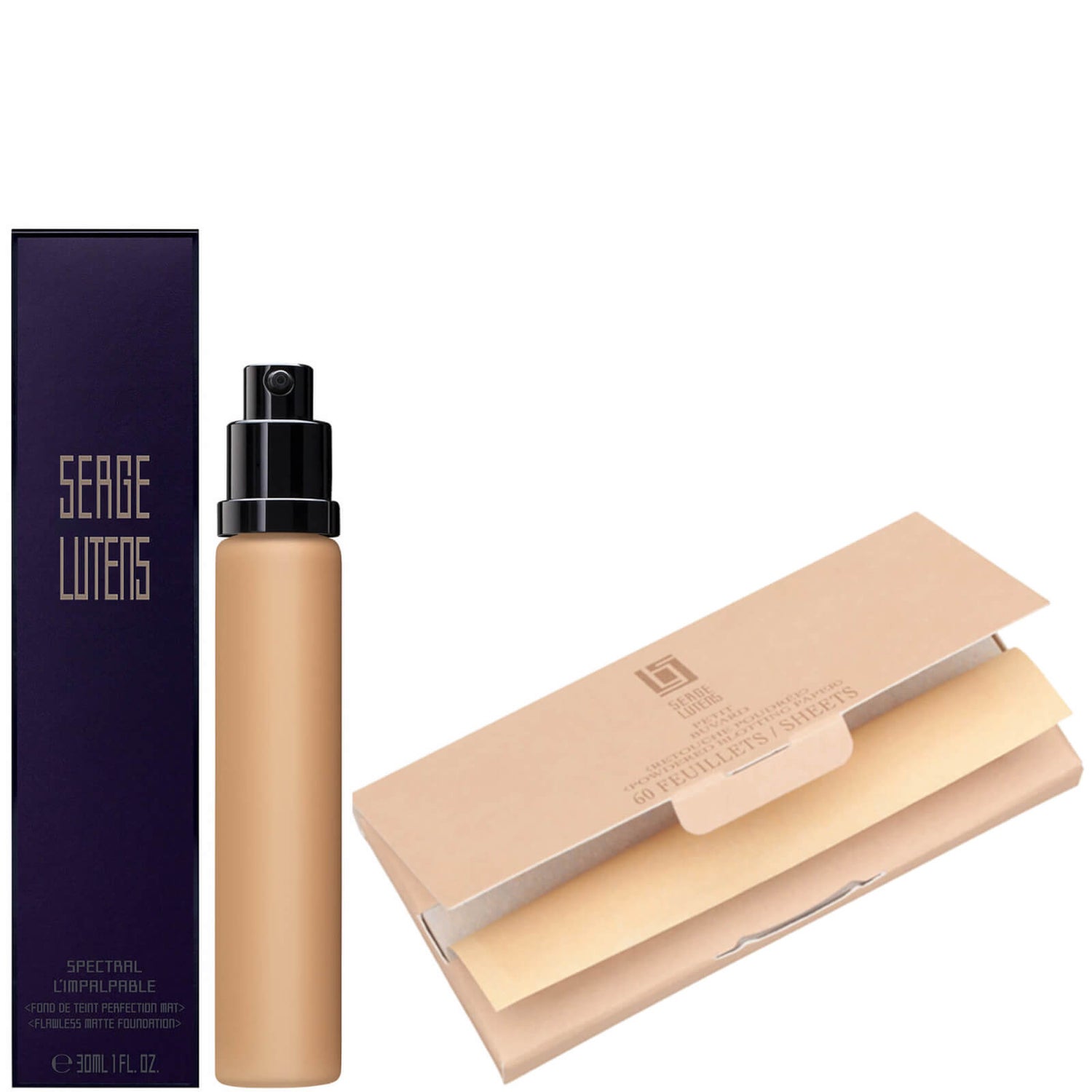 Serge Lutens Petit Buvard Matifying Paper and Spectral Fluid Foundation Refill 30ml Bundle (Various Shades)