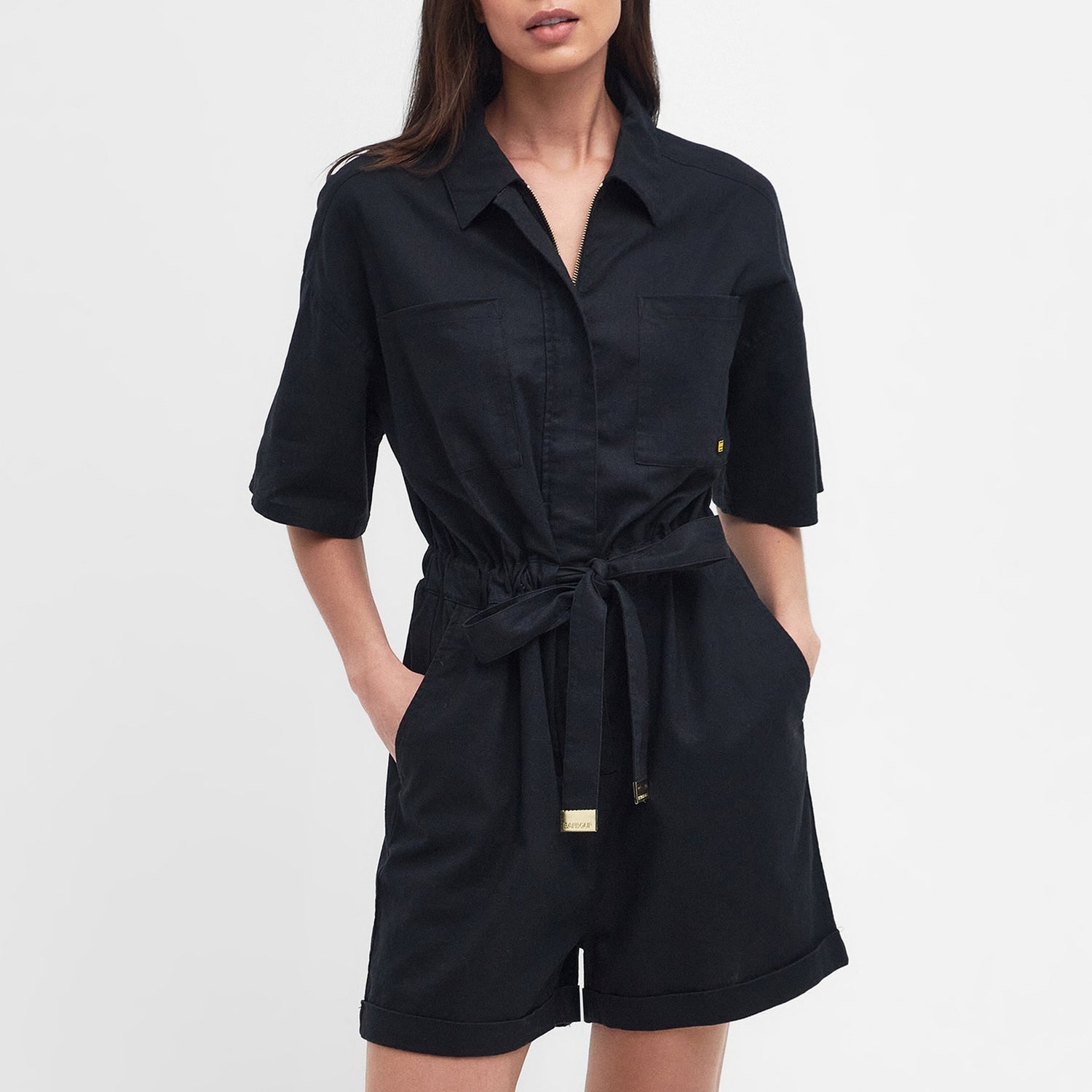 Barbour International Rosell Linen and Cotton-Blend Playsuit - UK 8