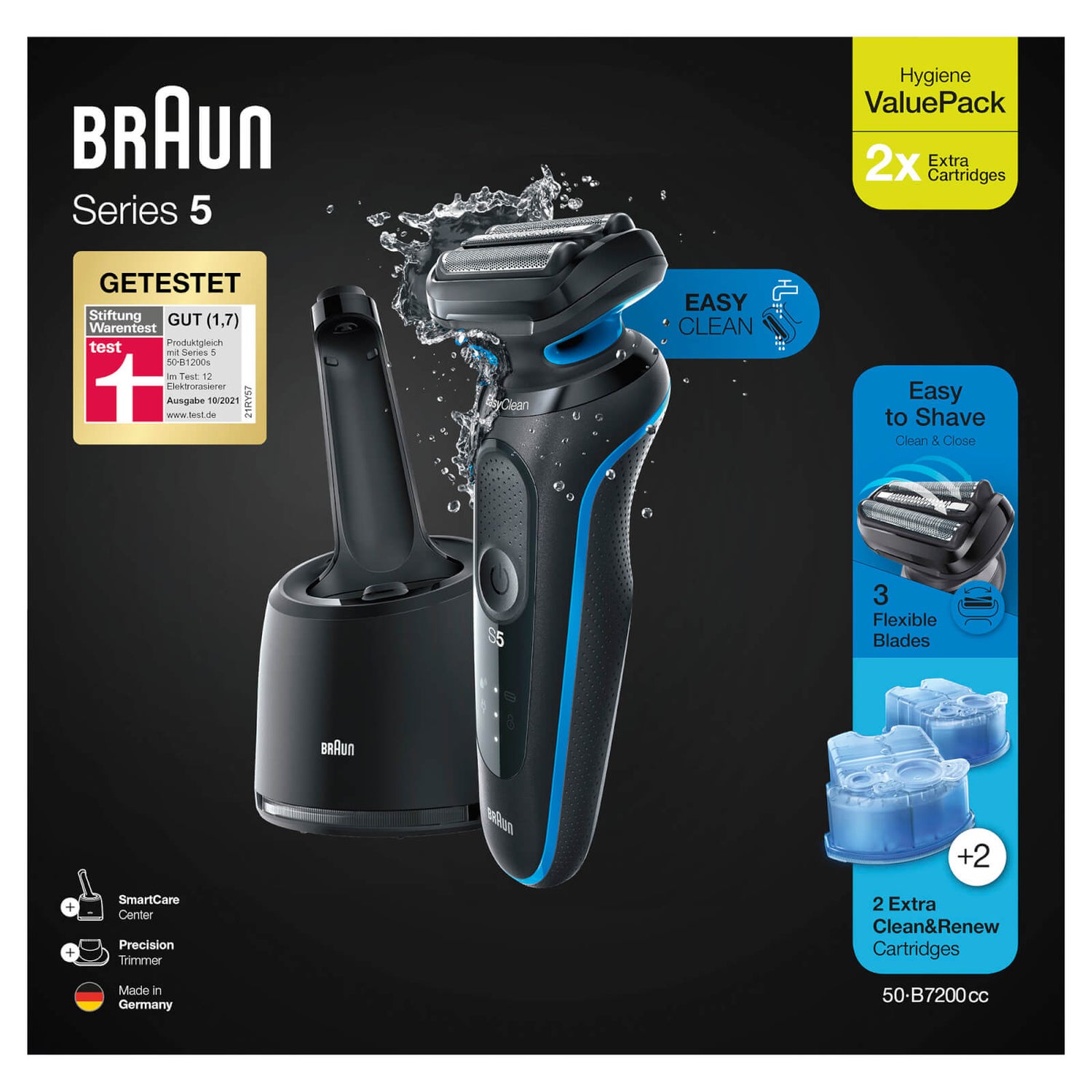 Braun Series 5 50-B7200cc Elektrorasierer für Herren mit Präzisionstrimmer, Blau