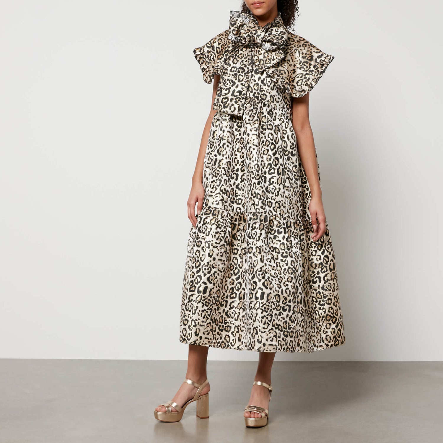 Sister Jane Fame Leopard-Jacquard Tiered Midi Dress