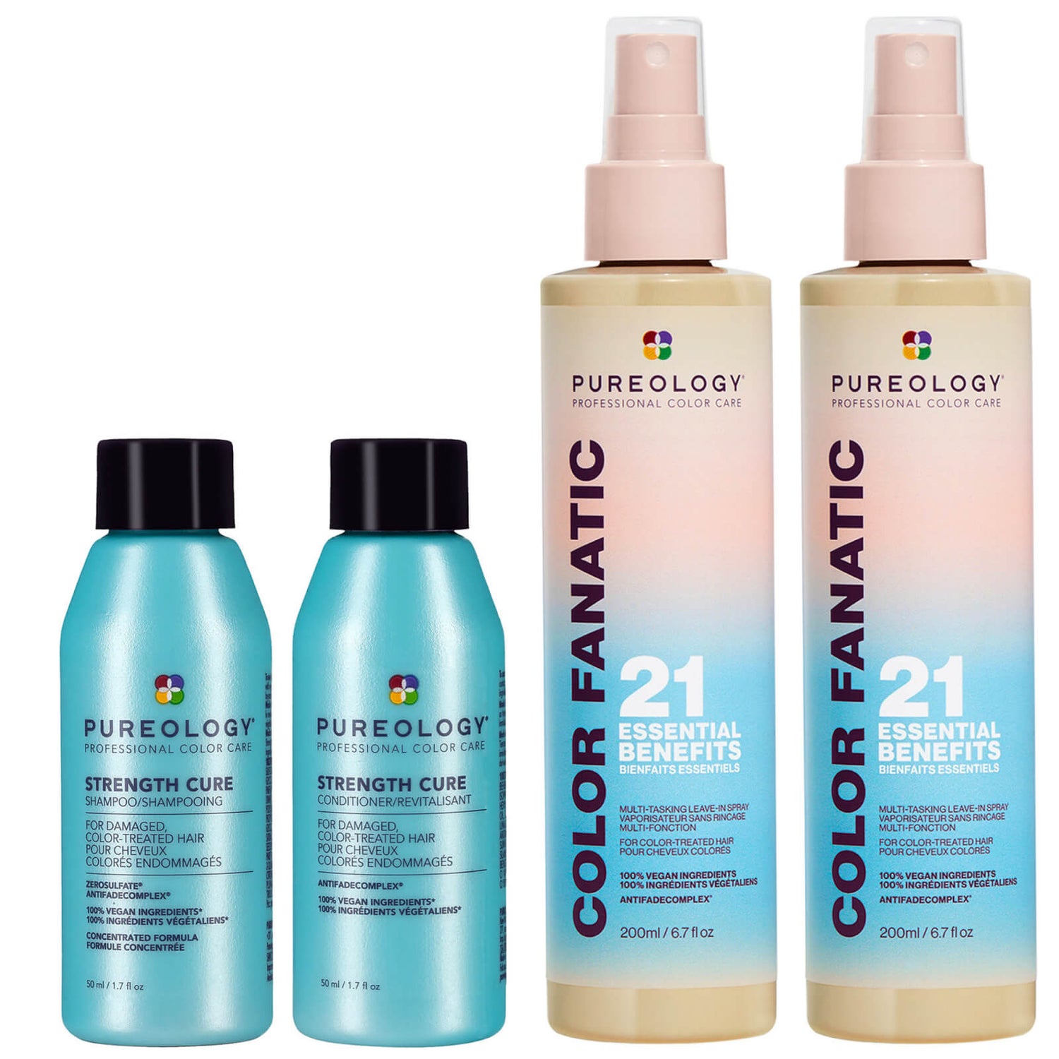 Pureology Color Fanatic Duo and Strength Cure Mini Shampoo and Conditioner Routine for Damaged, Coloured Hair