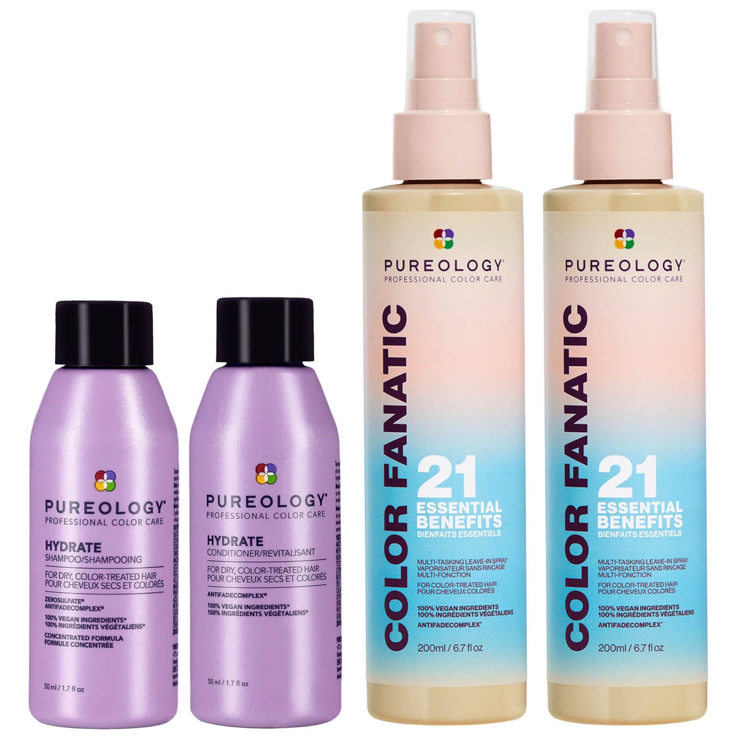 Pureology Color Fanatic Duo (2x 200ml) and Hydrate Mini Shampoo 50ml and Conditioner 50ml Routine for Dry Hair (Worth £72.46)