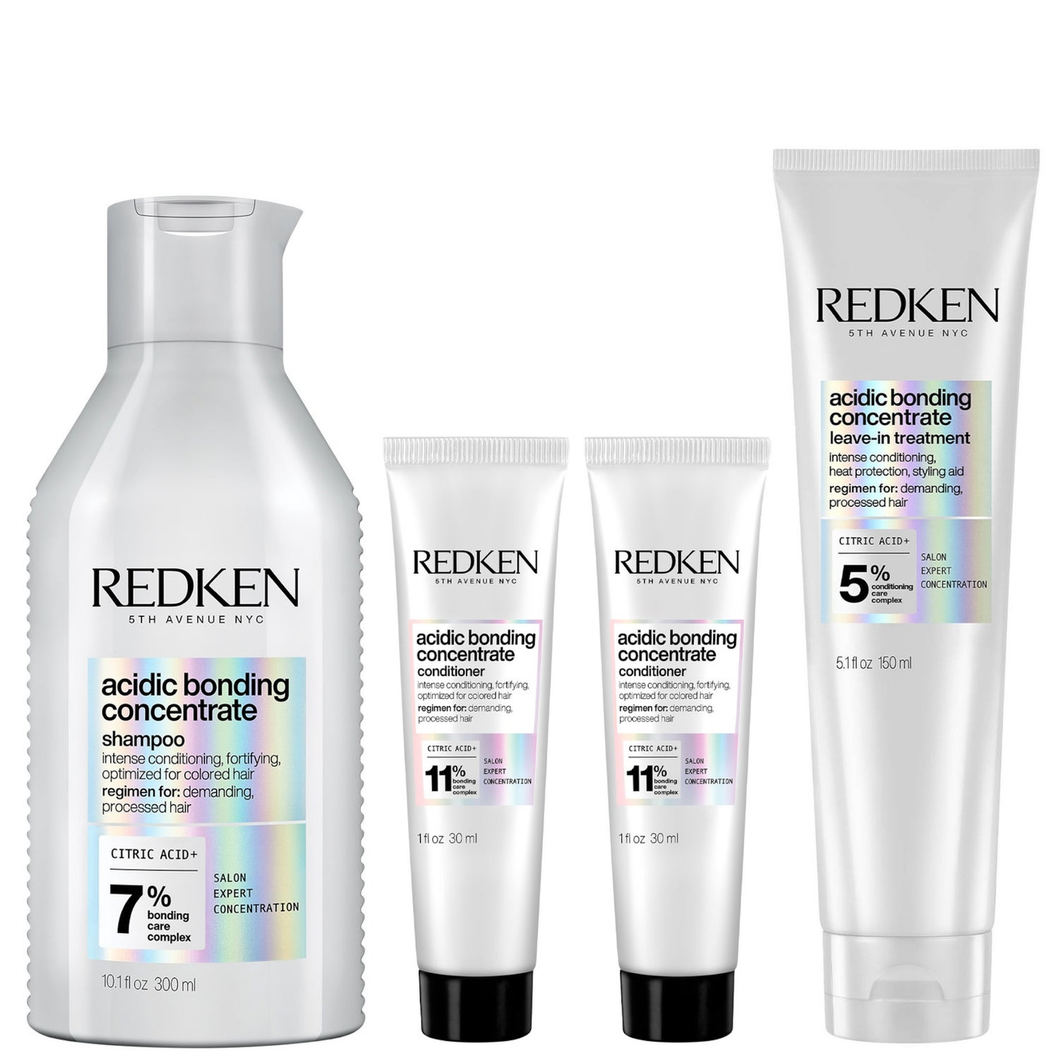 Redken Acidic Bonding Concentrate Shampoo 300ml, 2x Conditioner 30ml, and Leave-in Hair Treatment 150ml Bundle (Worth £56.54)